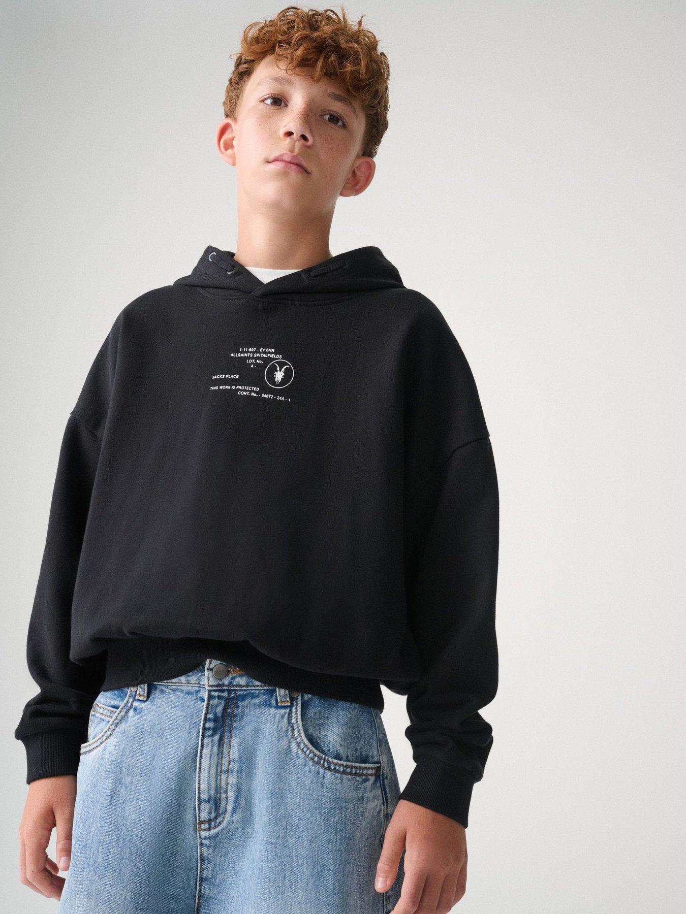 Image 1 of 7 of smALLSAINTS Boys Motive Printed Cotton Hoodie - Black