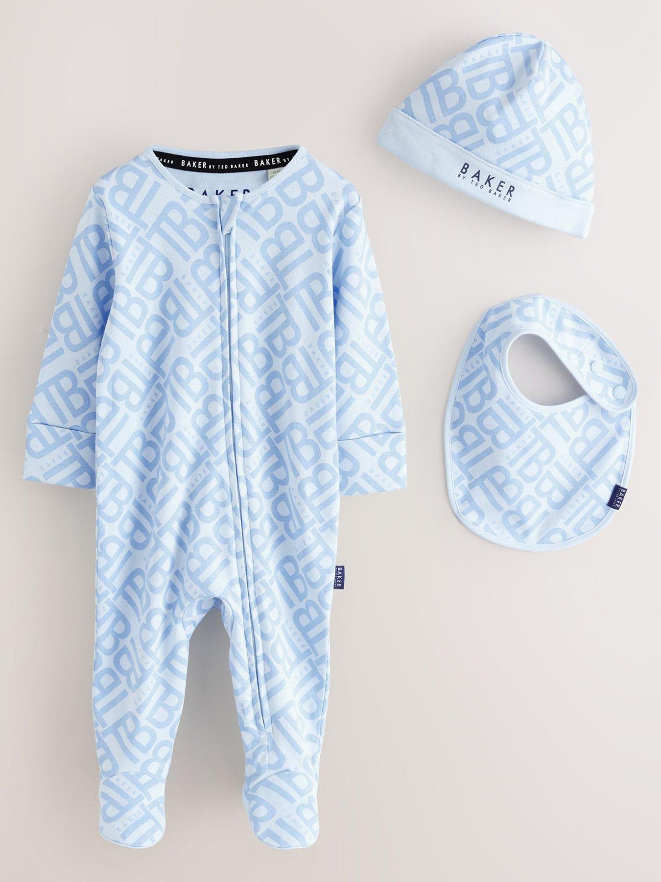 Image 1 of 6 of Ted Baker Baby Boys Sleepsuit, Hat And Bib Set - Blue