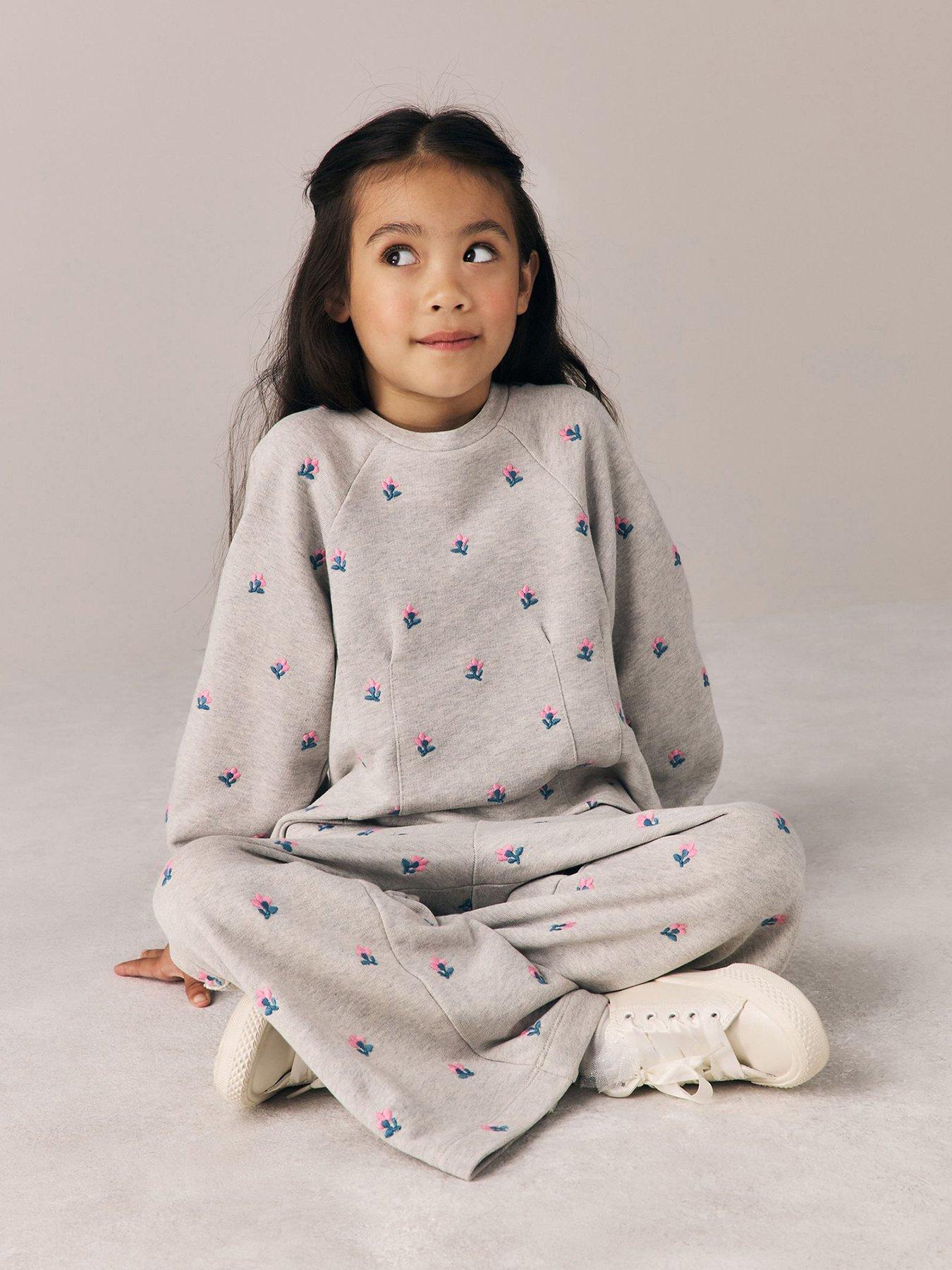 Image 2 of 7 of Laura Ashley Girls Embroidered Floral Sweatshirt Set - Grey