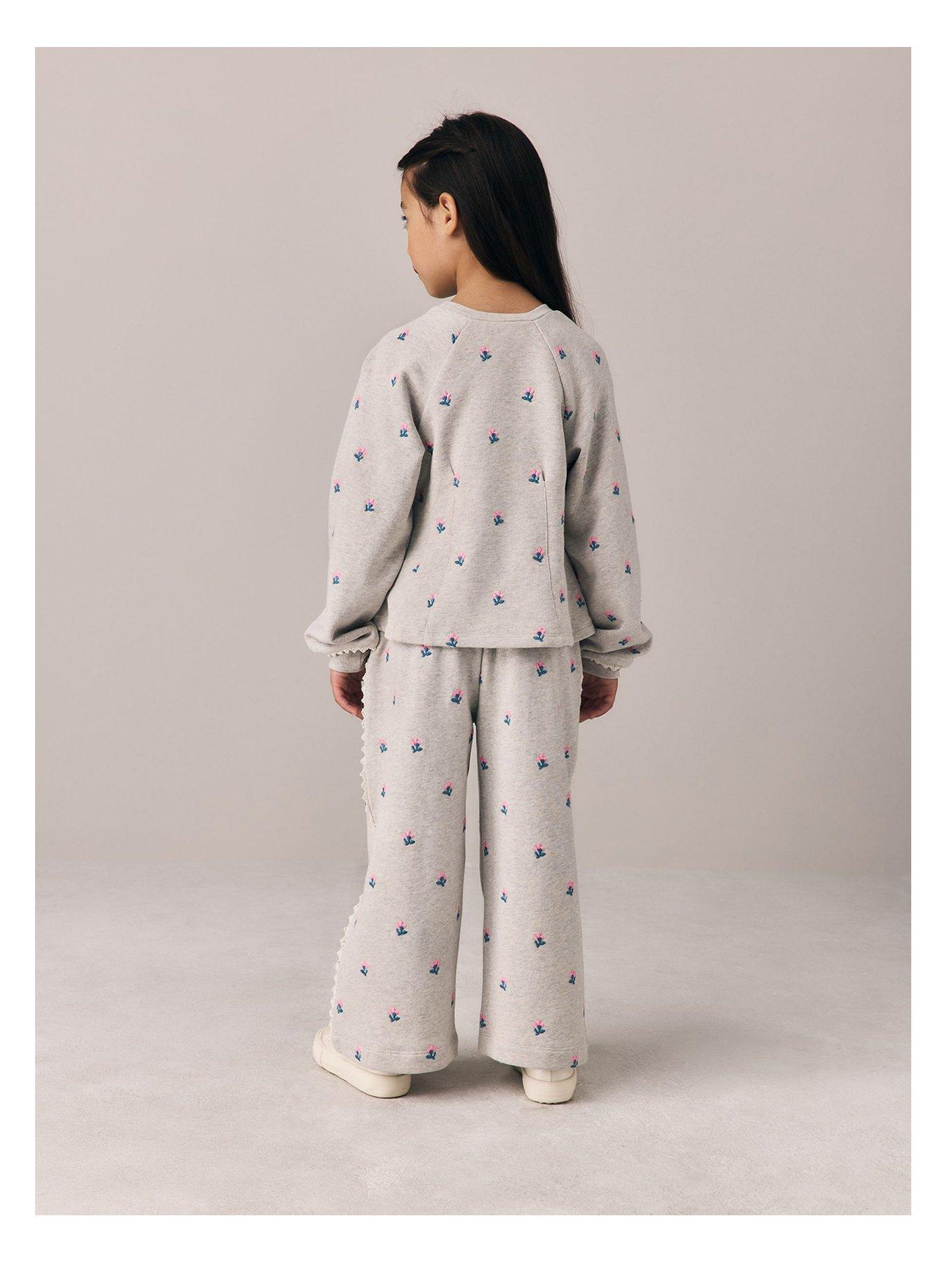 Image 3 of 7 of Laura Ashley Girls Embroidered Floral Sweatshirt Set - Grey