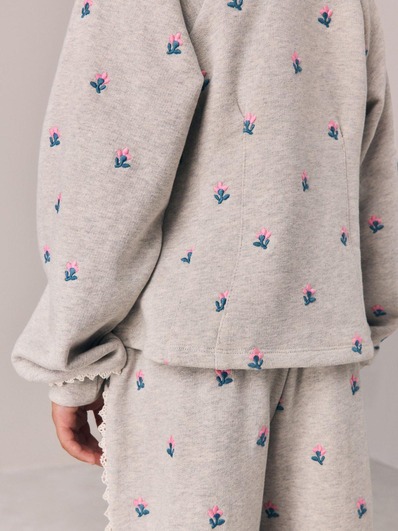 Image 5 of 7 of Laura Ashley Girls Embroidered Floral Sweatshirt Set - Grey