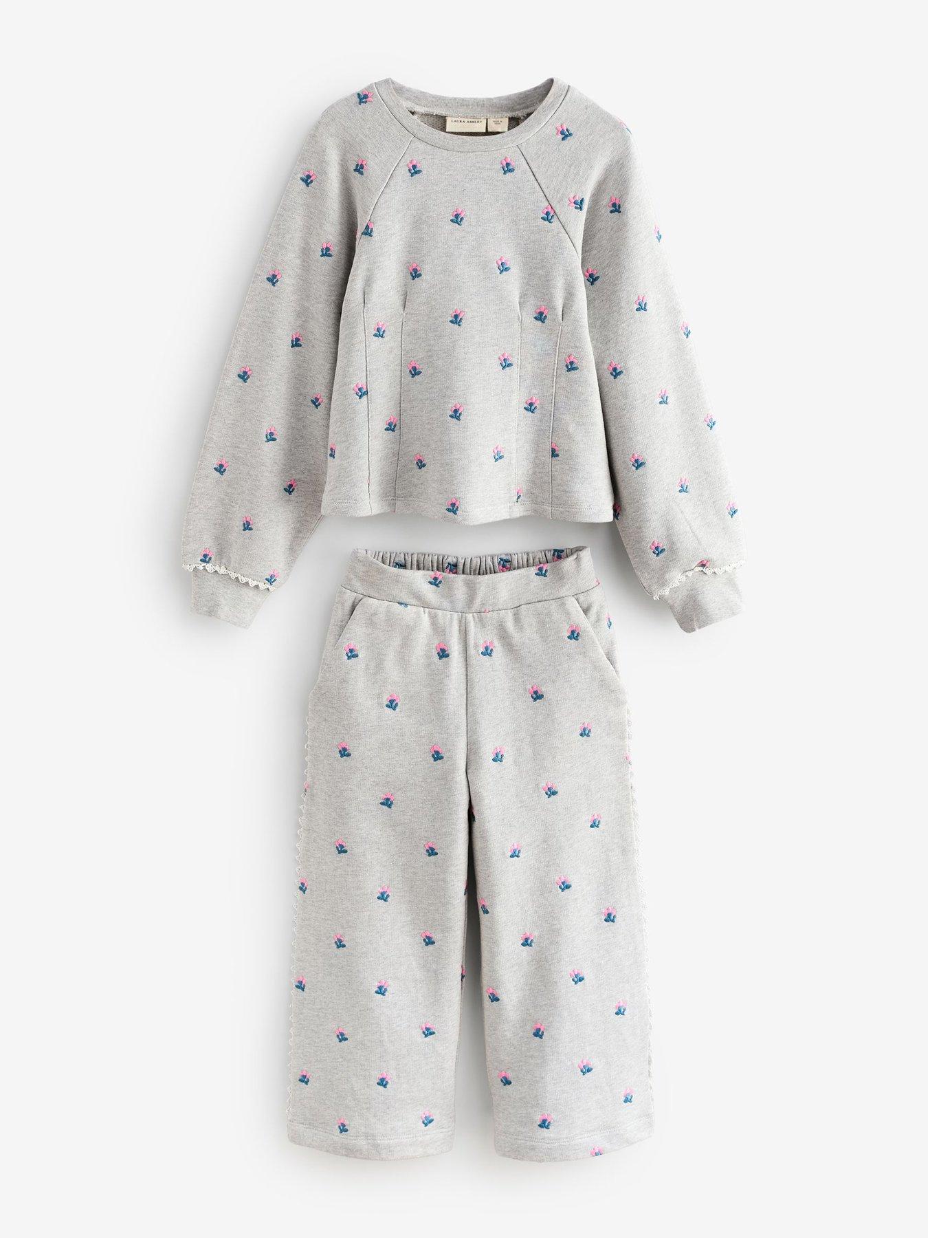 Image 6 of 7 of Laura Ashley Girls Embroidered Floral Sweatshirt Set - Grey