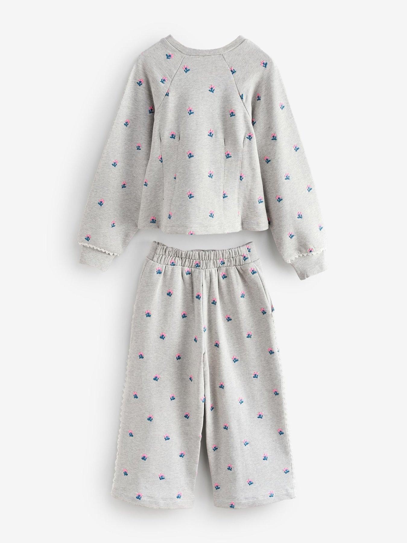Image 7 of 7 of Laura Ashley Girls Embroidered Floral Sweatshirt Set - Grey