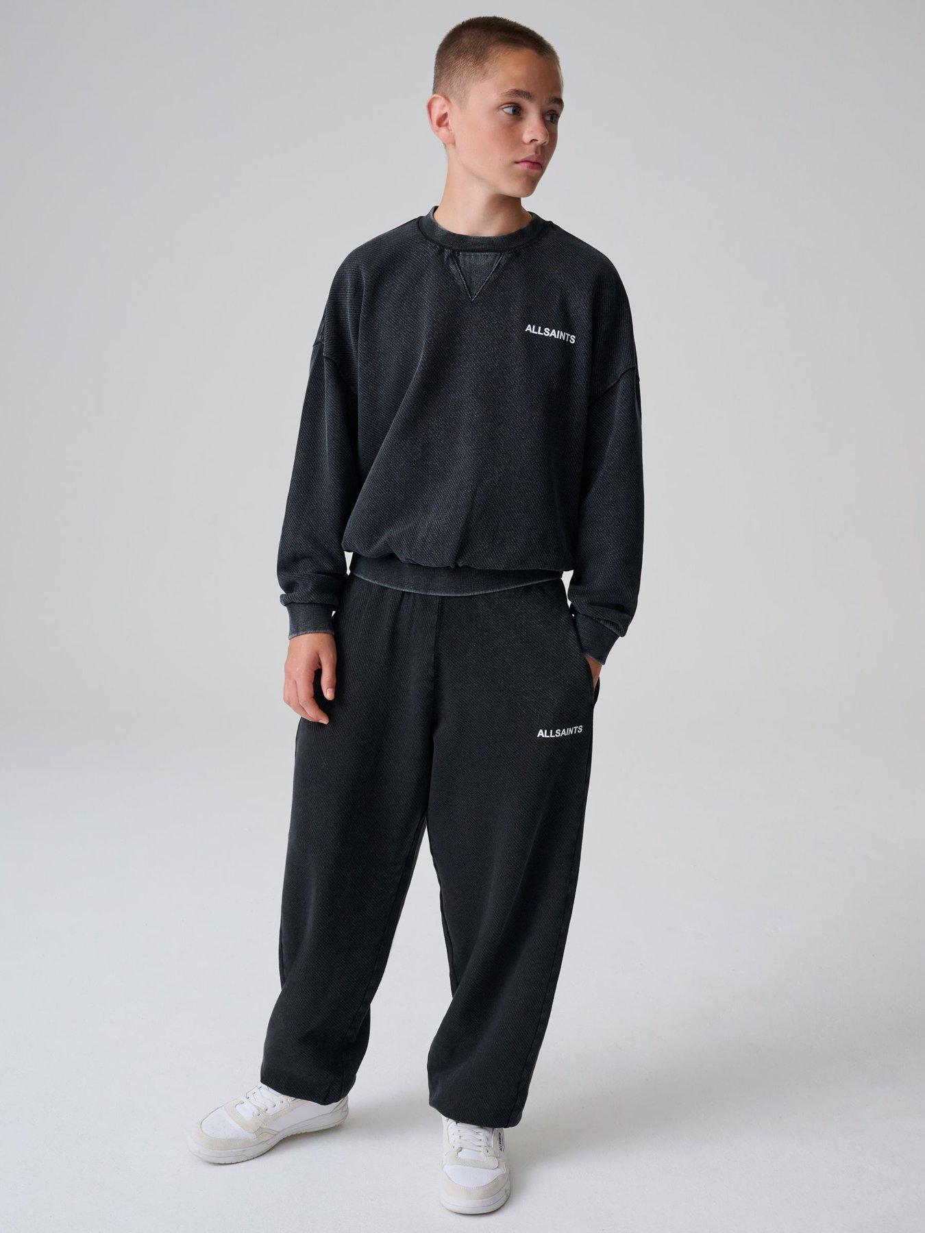 Image 1 of 7 of smALLSAINTS Boys Textured Sweatshirt And Joggers Set - Washed Black