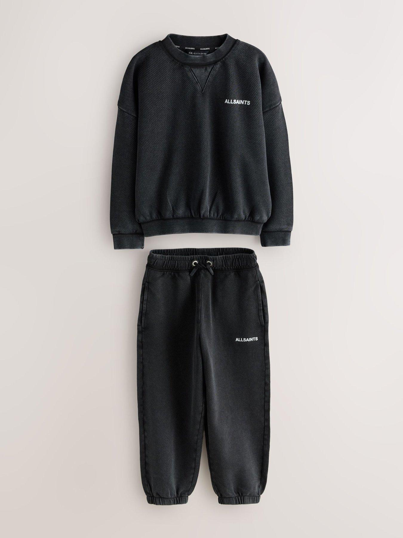 Image 6 of 7 of smALLSAINTS Boys Textured Sweatshirt And Joggers Set - Washed Black