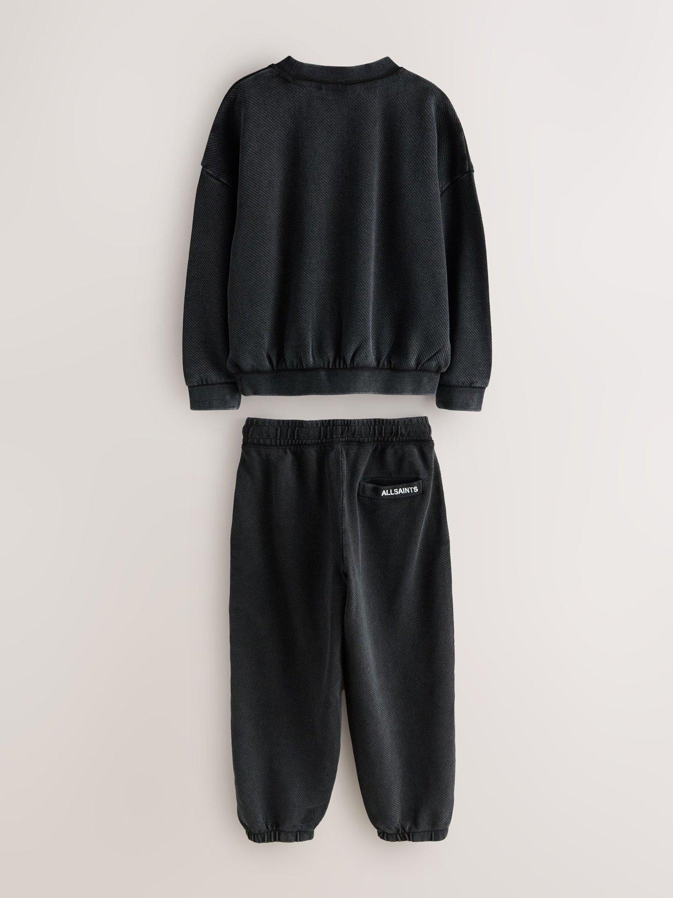 Image 7 of 7 of smALLSAINTS Boys Textured Sweatshirt And Joggers Set - Washed Black