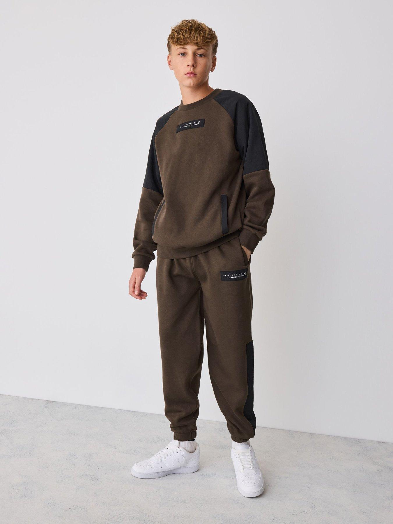Image 1 of 6 of Ted Baker Boys Oversized Nylon Sweatshirt And Joggers Set - Brown/black