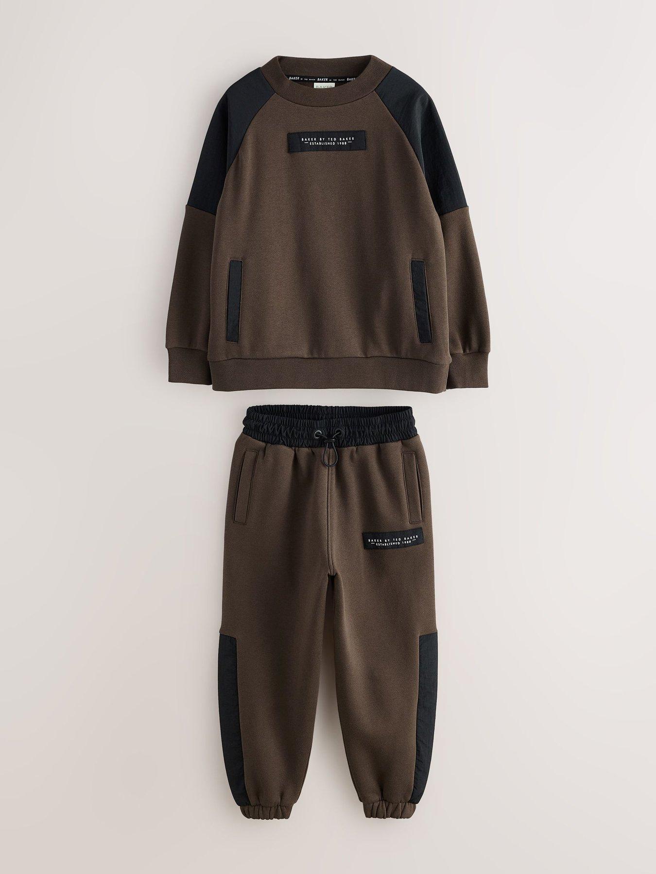 Image 6 of 6 of Ted Baker Boys Oversized Nylon Sweatshirt And Joggers Set - Brown/black