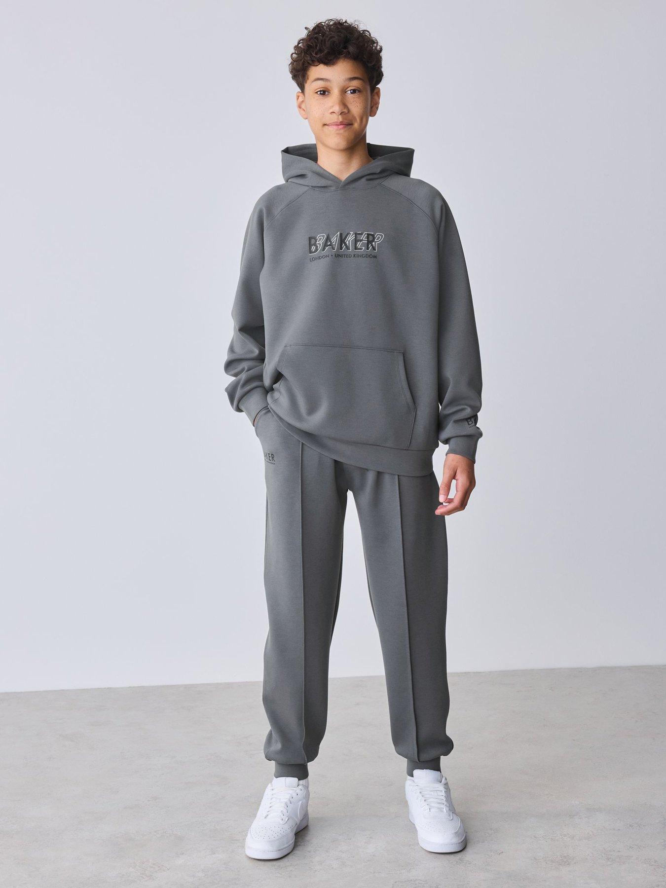 Image 1 of 7 of Ted Baker Boys Oversized Scuba Hoodie And Joggers Set - Charcoal Grey