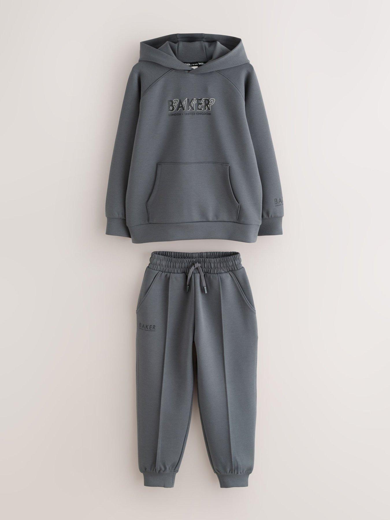 Image 5 of 7 of Ted Baker Boys Oversized Scuba Hoodie And Joggers Set - Charcoal Grey