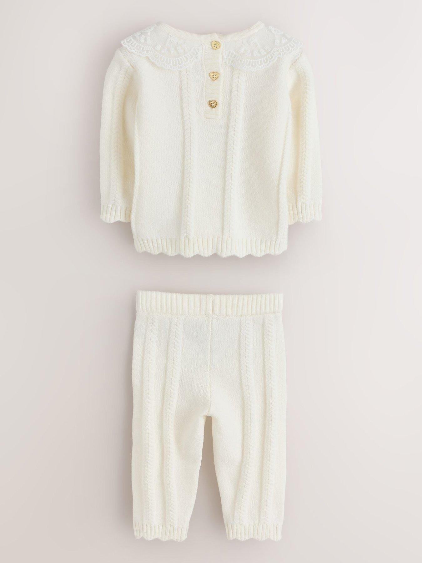 Image 2 of 6 of Ted Baker Girls Knitted Set Organza Collar 2 Piece Outfit - Off White