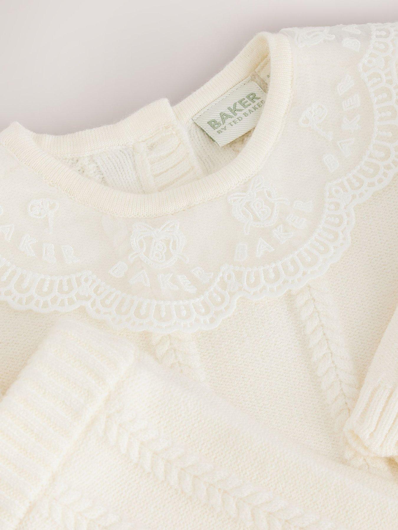 Image 3 of 6 of Ted Baker Girls Knitted Set Organza Collar 2 Piece Outfit - Off White