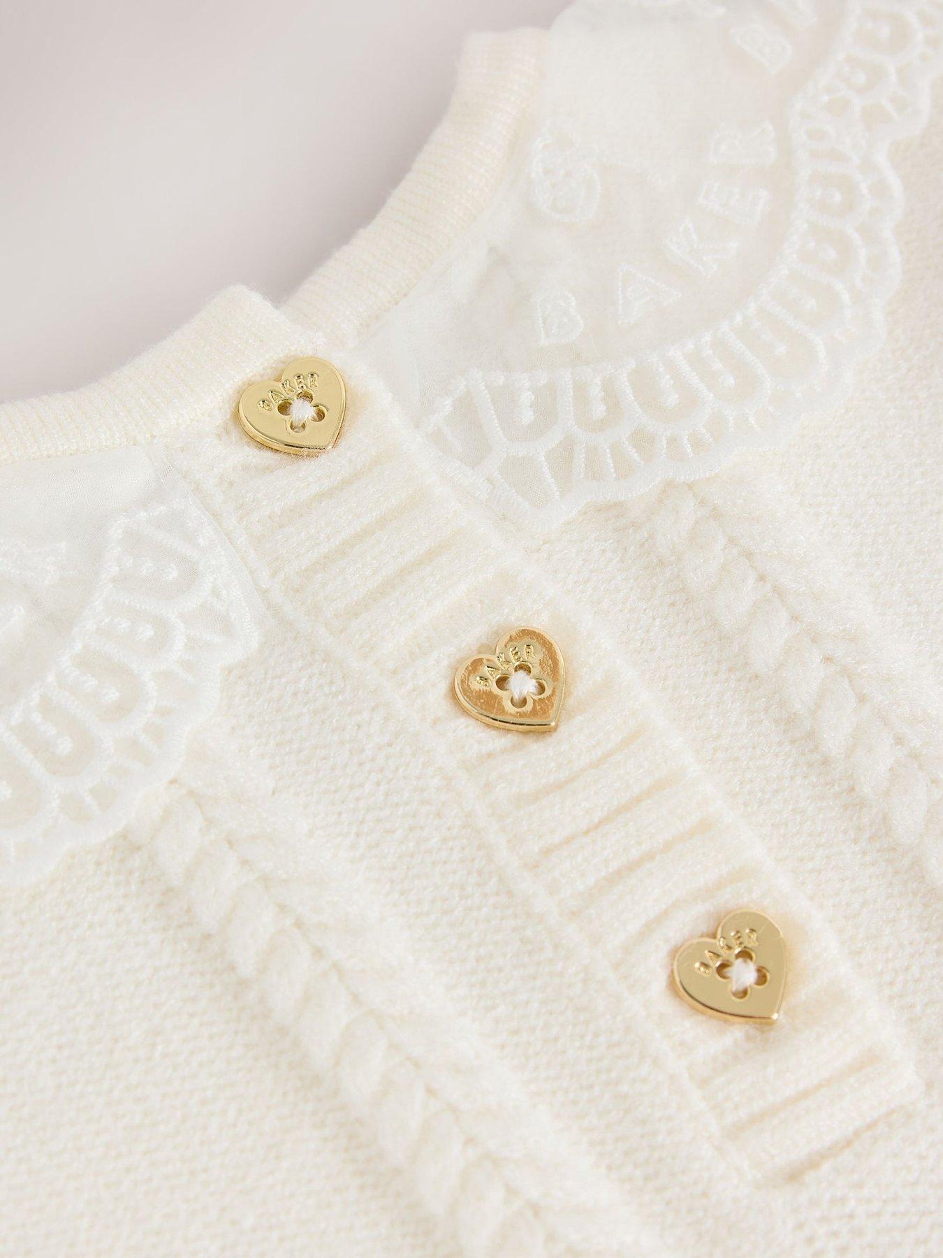 Image 5 of 6 of Ted Baker Girls Knitted Set Organza Collar 2 Piece Outfit - Off White