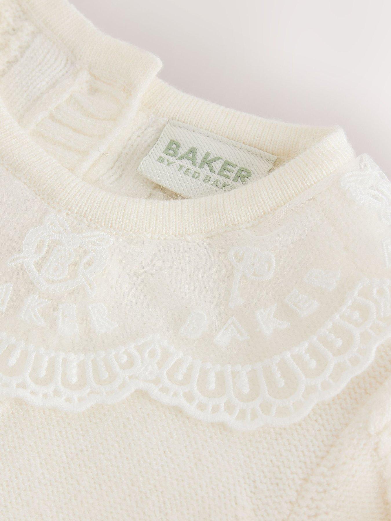 Image 6 of 6 of Ted Baker Girls Knitted Set Organza Collar 2 Piece Outfit - Off White