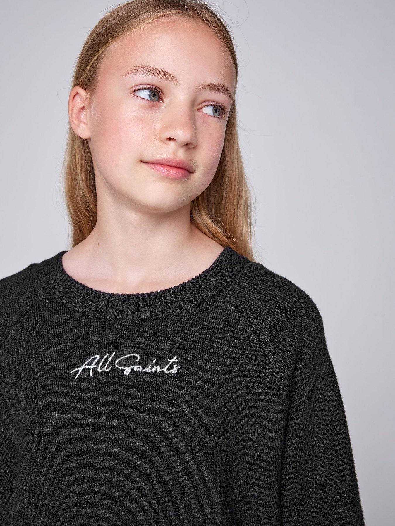 Image 4 of 7 of smALLSAINTS Girls Lee Lace Hem Logo Knitted Dress - Black