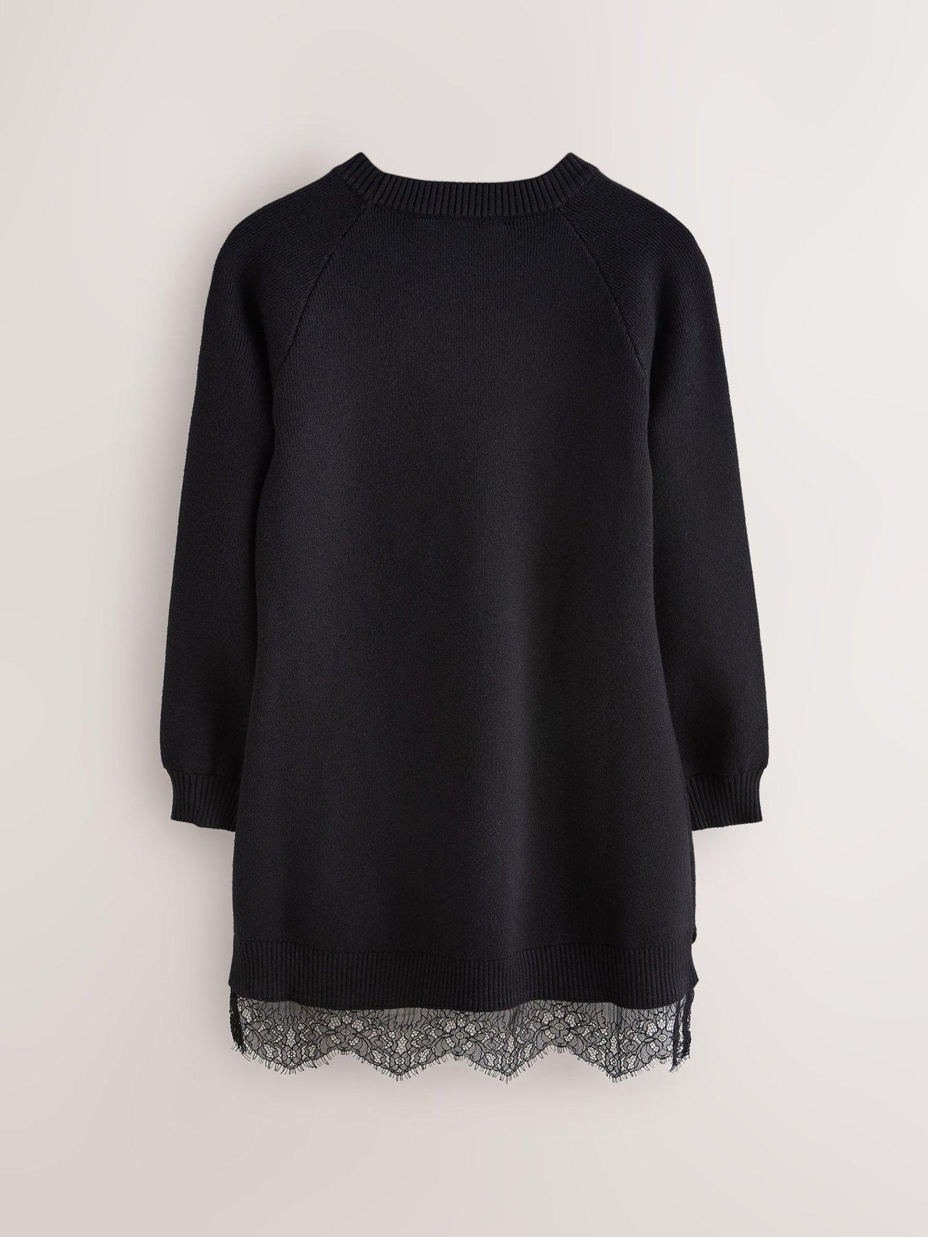 Image 7 of 7 of smALLSAINTS Girls Lee Lace Hem Logo Knitted Dress - Black