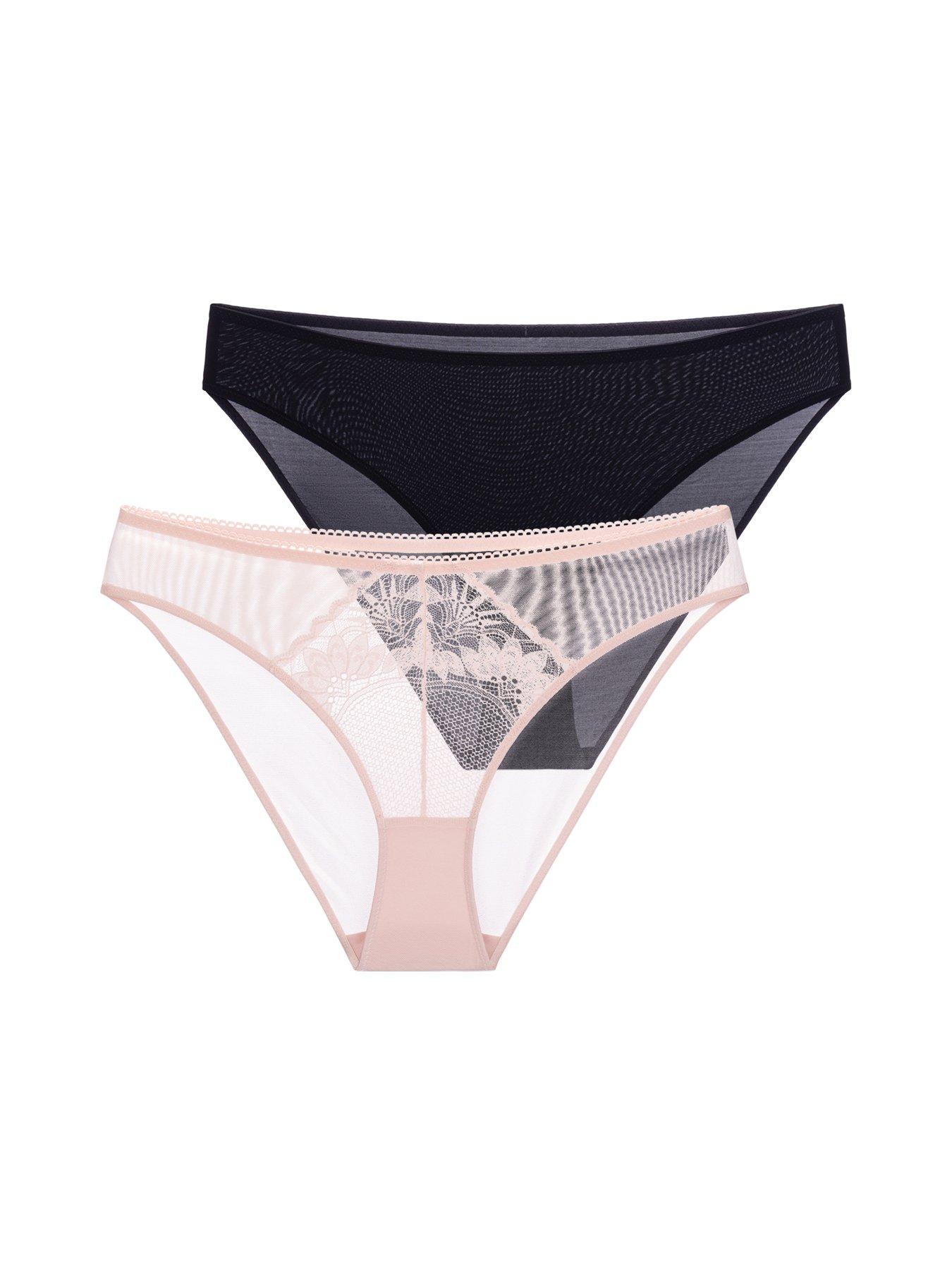 Image 1 of 5 of DORINA Womens Lincoln 2 Pack Mesh Panel Lace Briefs - Black/Pink