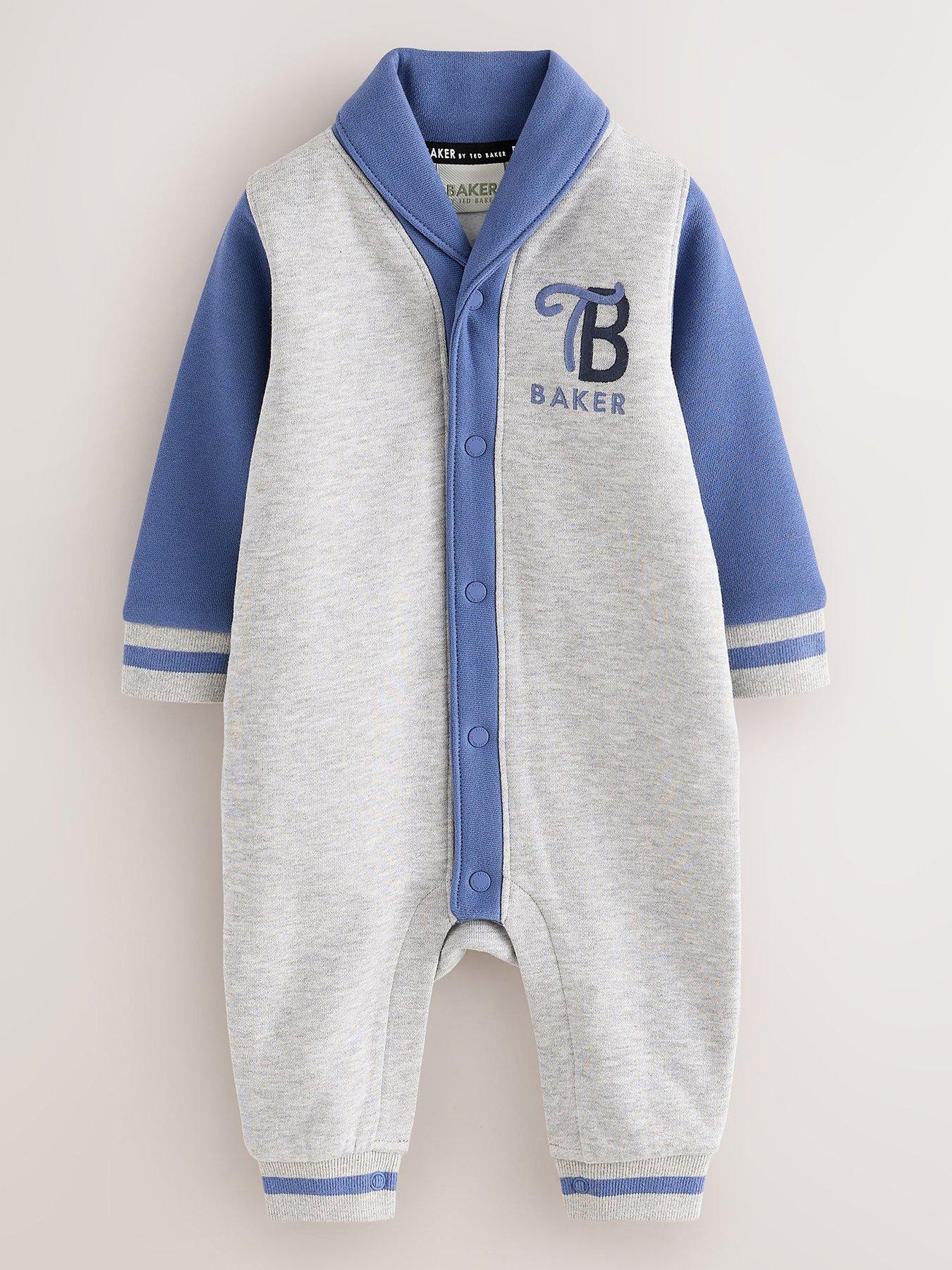 Image 1 of 6 of Ted Baker Baby Boys Varsity Romper - Grey/blue