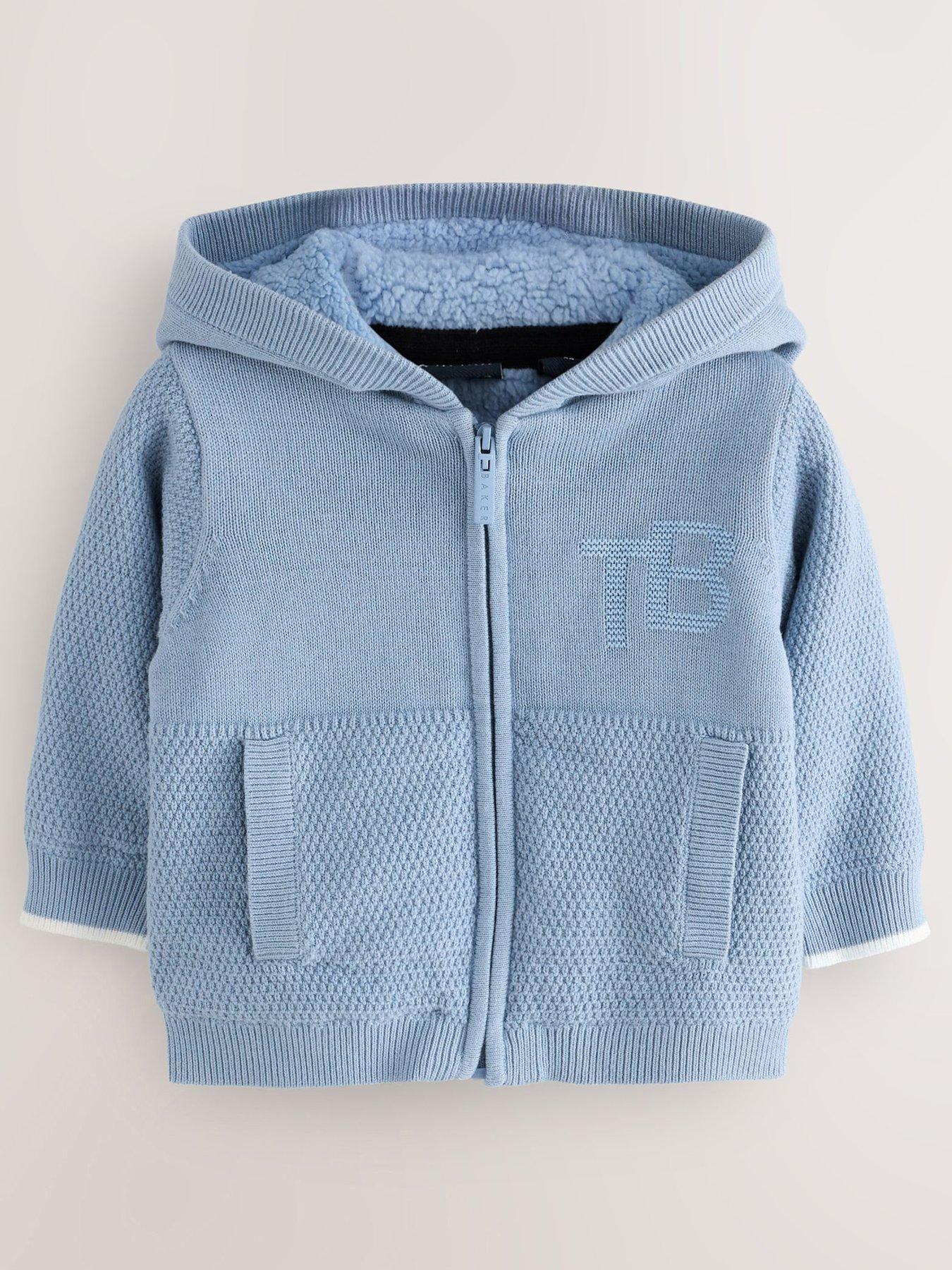 Image 1 of 6 of Ted Baker Baby Boys Knitted Hooded Teddy Lined Zip-Through Jacket - Blue