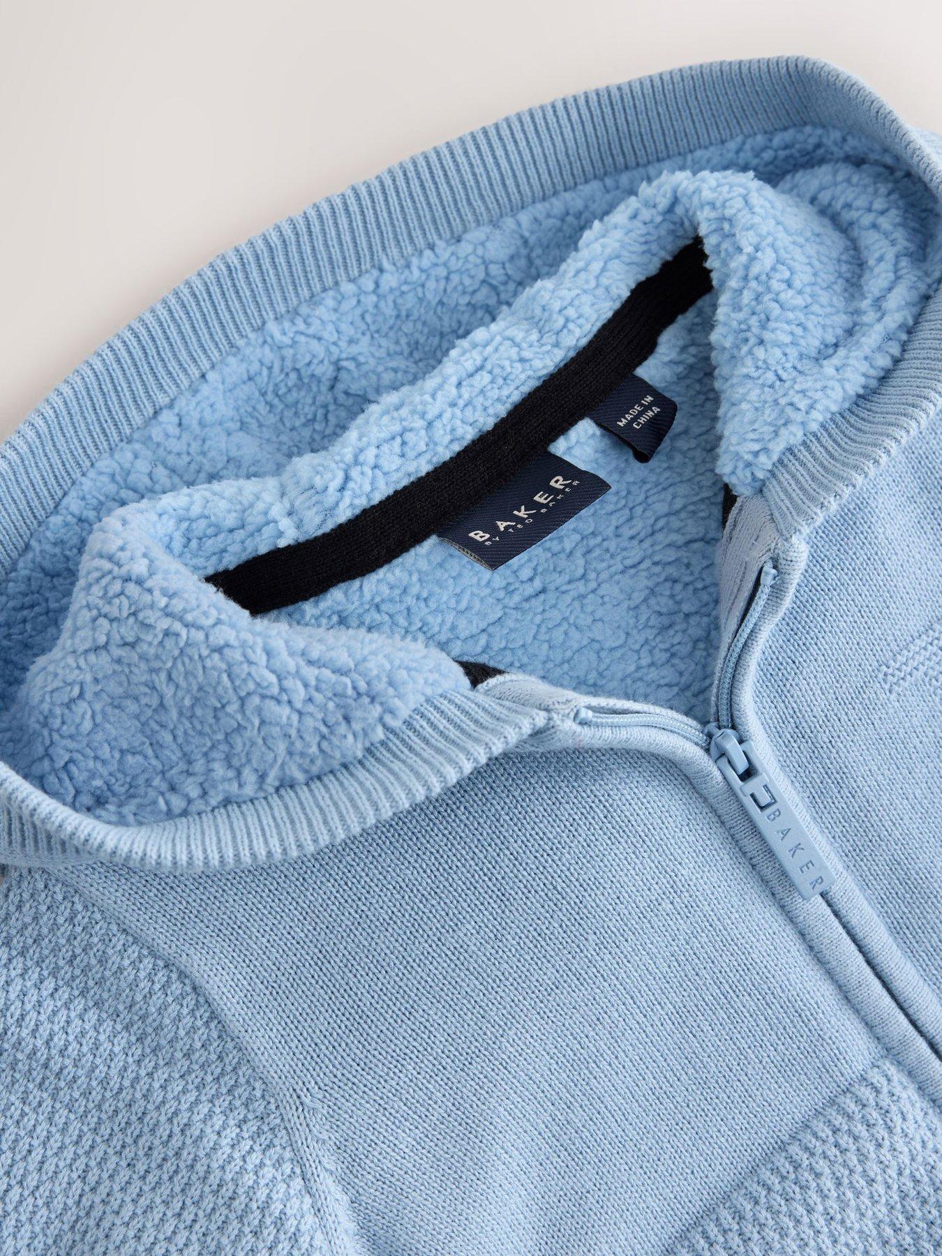Image 3 of 6 of Ted Baker Baby Boys Knitted Hooded Teddy Lined Zip-Through Jacket - Blue