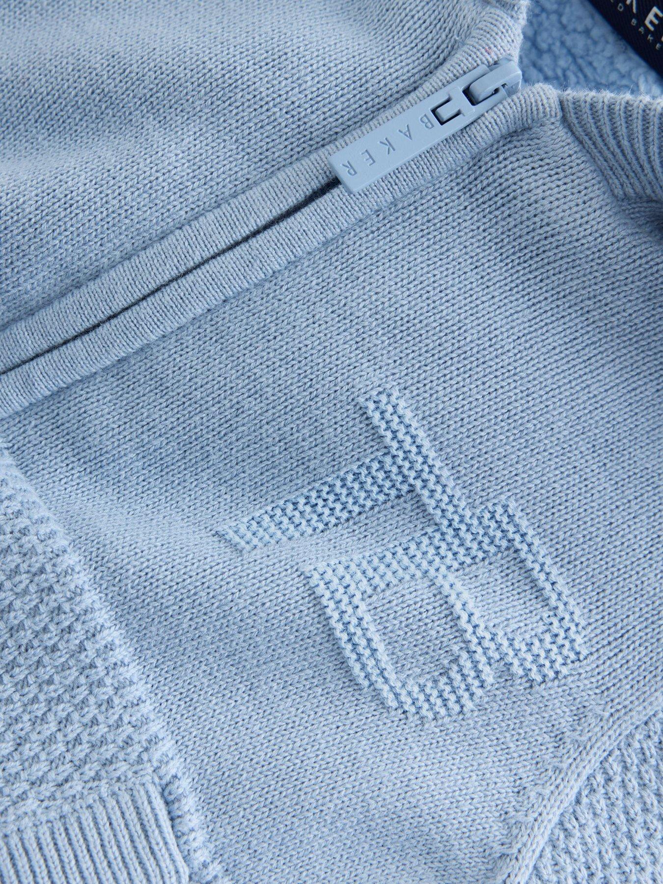 Image 4 of 6 of Ted Baker Baby Boys Knitted Hooded Teddy Lined Zip-Through Jacket - Blue