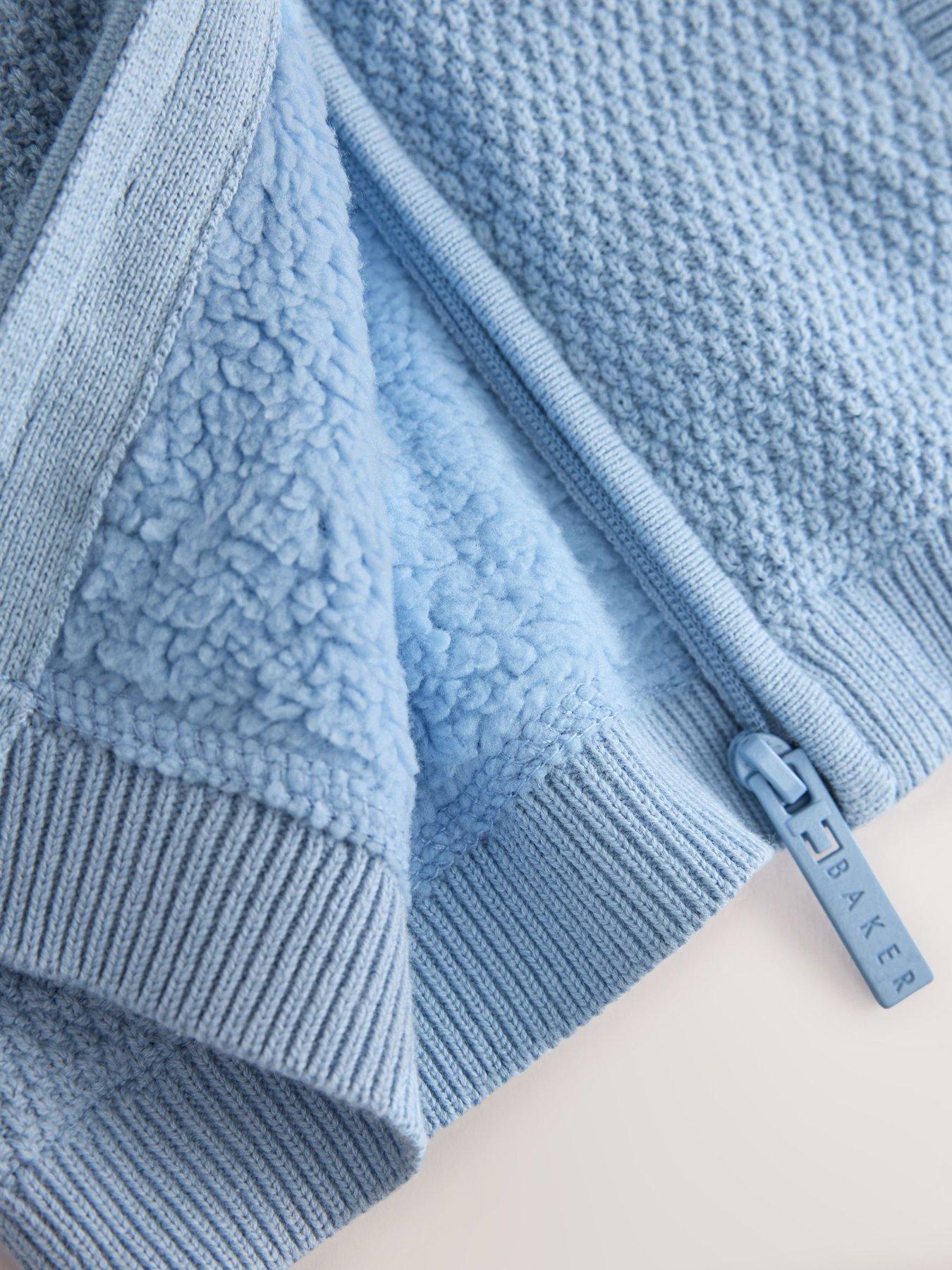 Image 5 of 6 of Ted Baker Baby Boys Knitted Hooded Teddy Lined Zip-Through Jacket - Blue