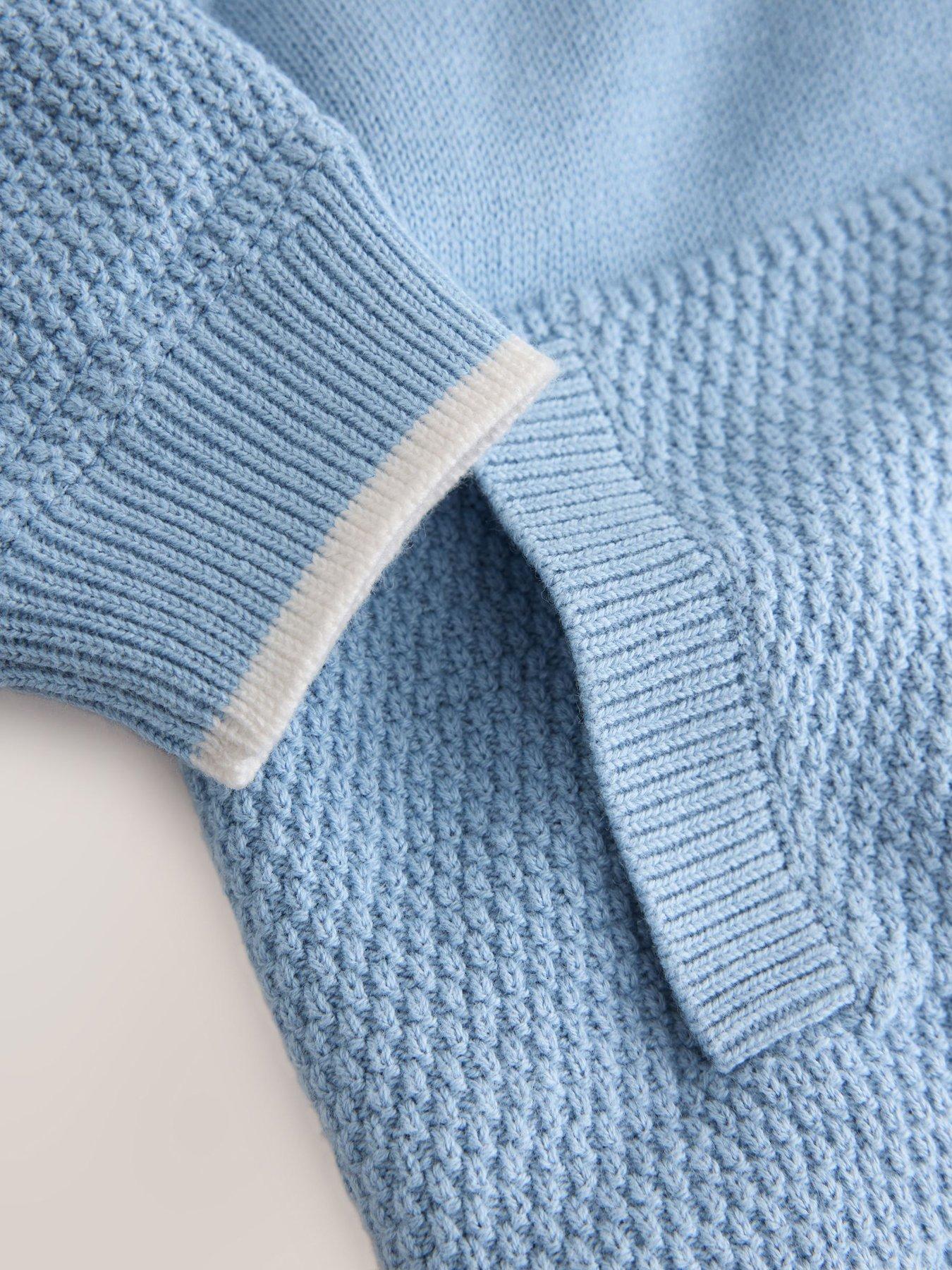 Image 6 of 6 of Ted Baker Baby Boys Knitted Hooded Teddy Lined Zip-Through Jacket - Blue