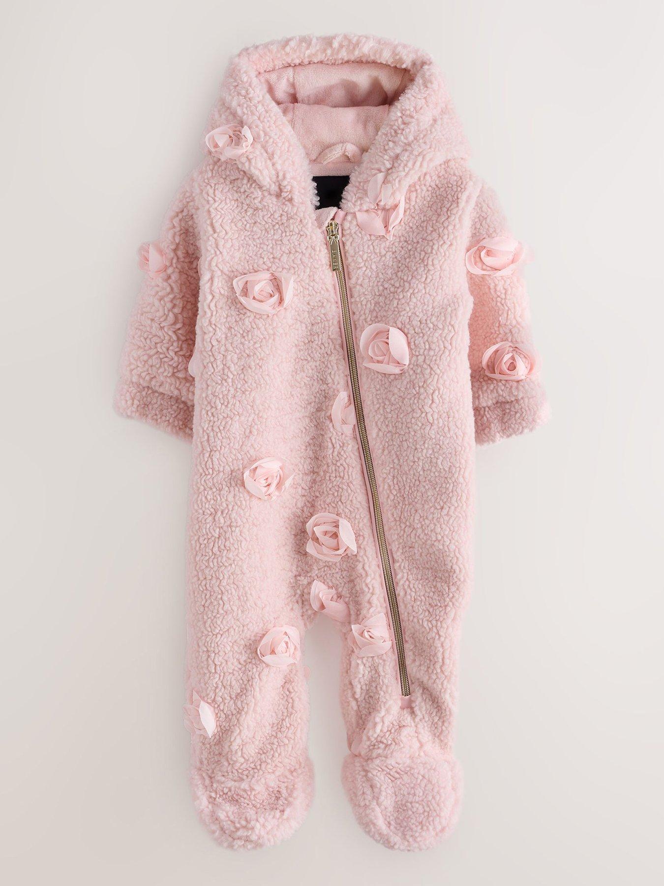 Image 1 of 6 of Ted Baker Baby Girls 3d Corsage Borg Pramsuit - Pink