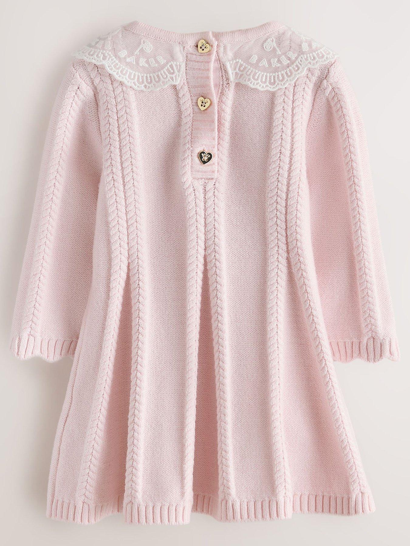 Image 2 of 6 of Ted Baker Baby Girls Organza Collar Knitted Dress With Tights - Light Pink