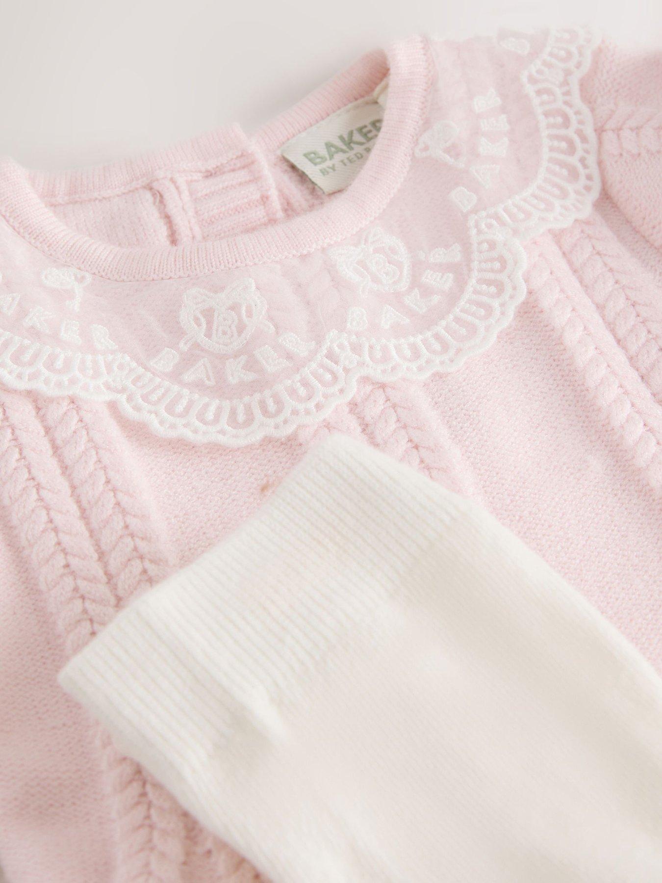Image 3 of 6 of Ted Baker Baby Girls Organza Collar Knitted Dress With Tights - Light Pink