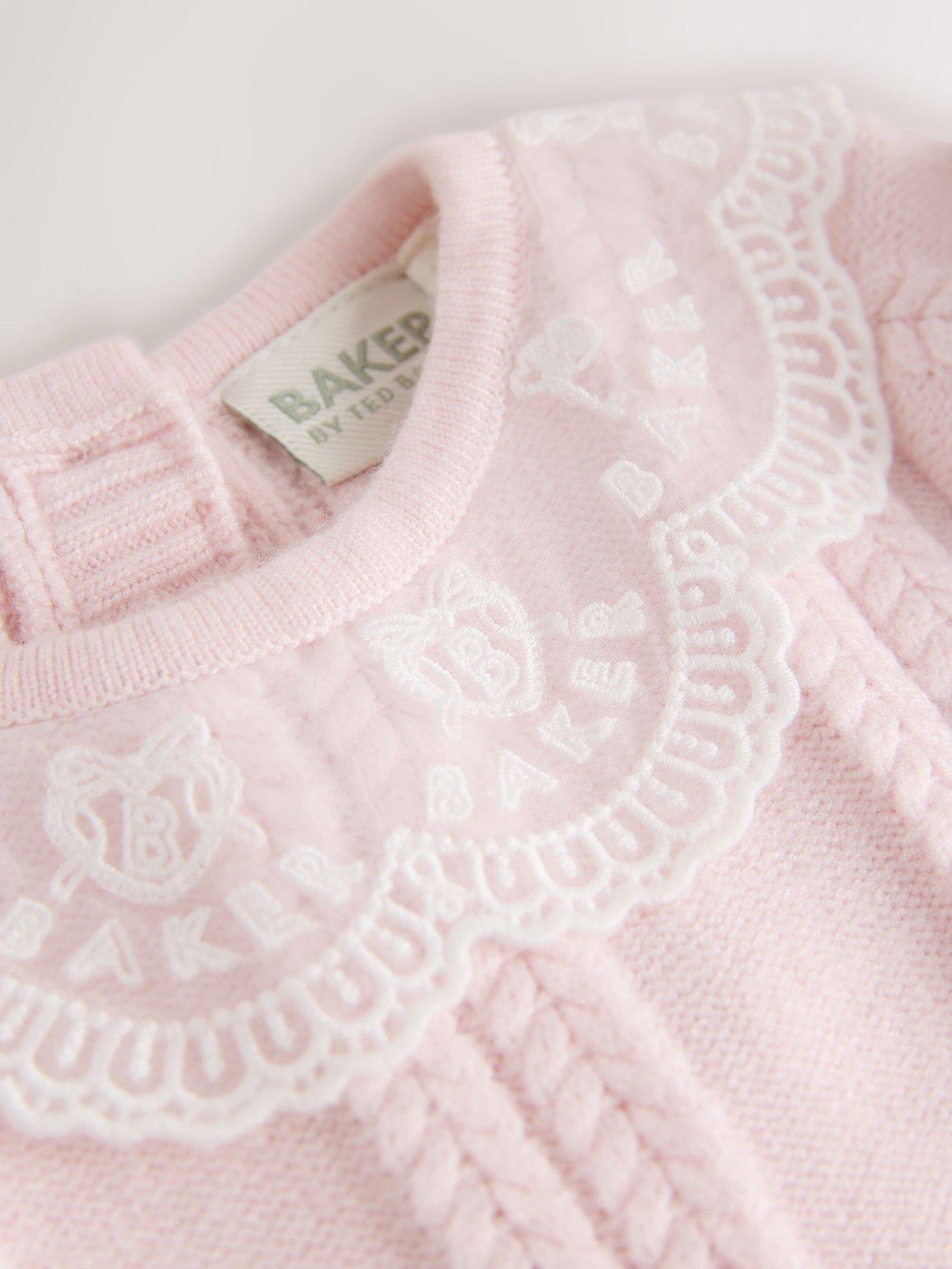 Image 4 of 6 of Ted Baker Baby Girls Organza Collar Knitted Dress With Tights - Light Pink