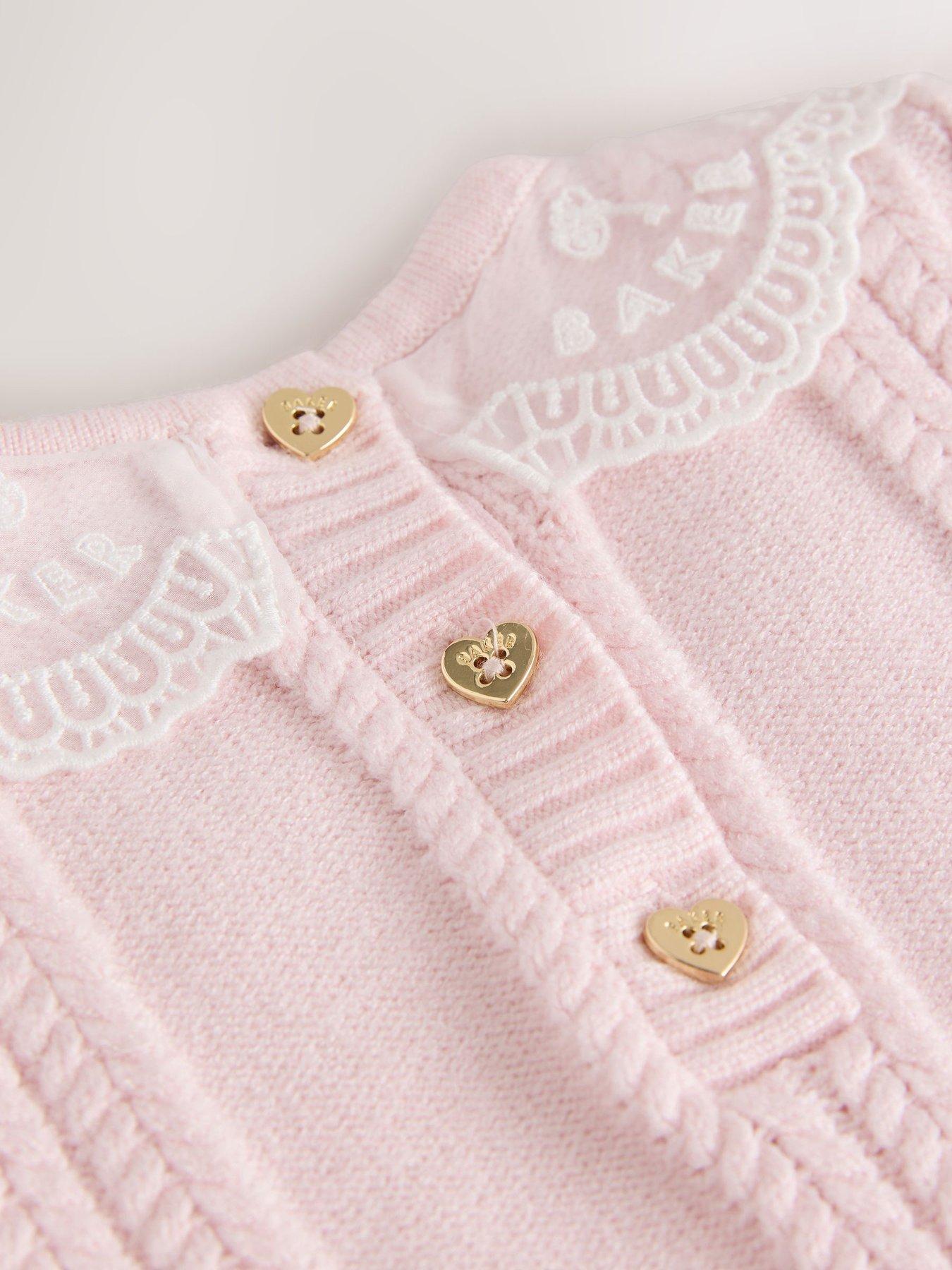 Image 5 of 6 of Ted Baker Baby Girls Organza Collar Knitted Dress With Tights - Light Pink