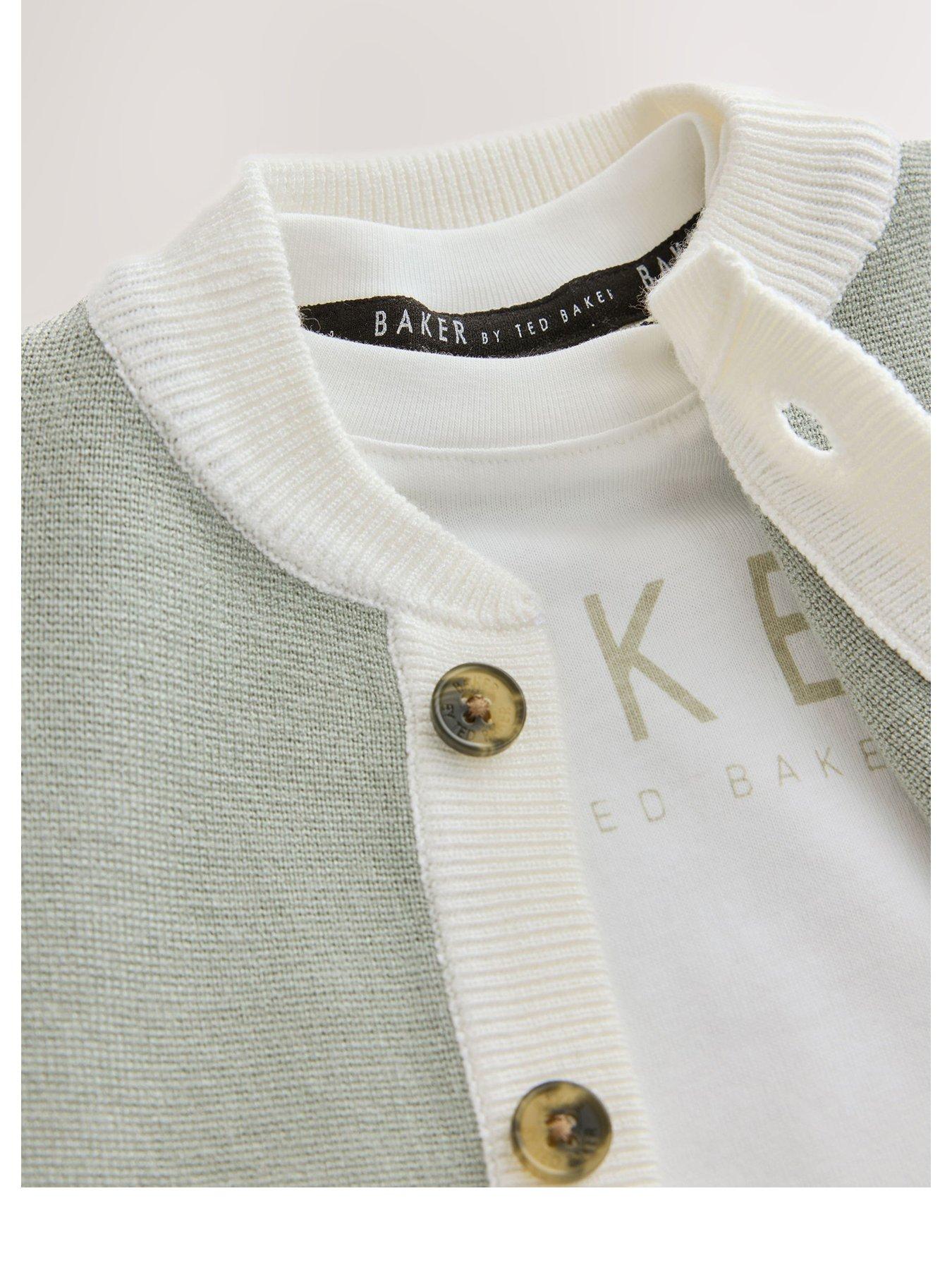 Image 3 of 7 of Ted Baker Boys 3 Piece Knitted Varsity Cardigan T-Shirt Joggers Set - Grey