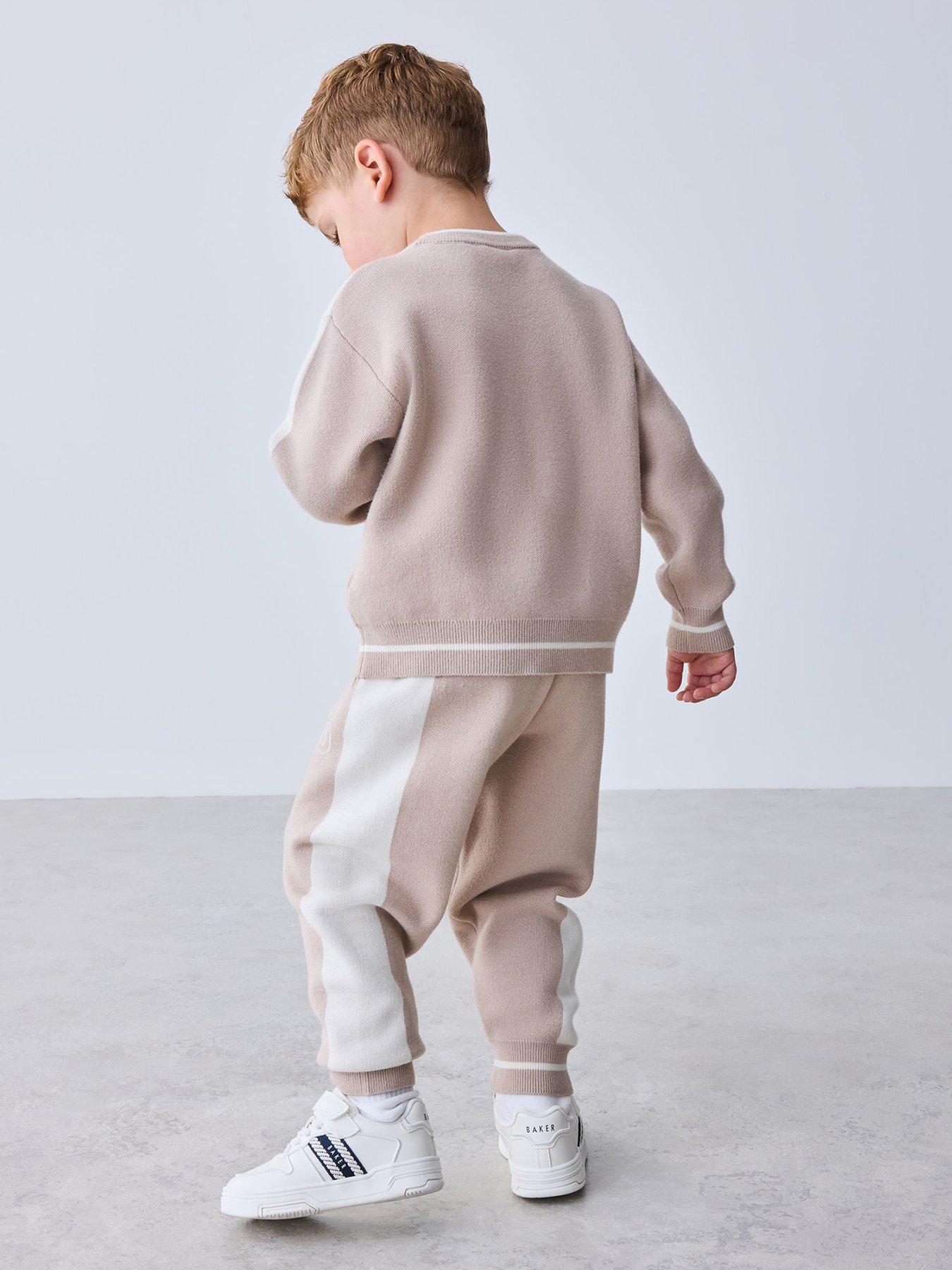 Image 2 of 7 of Ted Baker Boys Colourblock Knitted Sweat Top &amp; Joggers Set - Beige