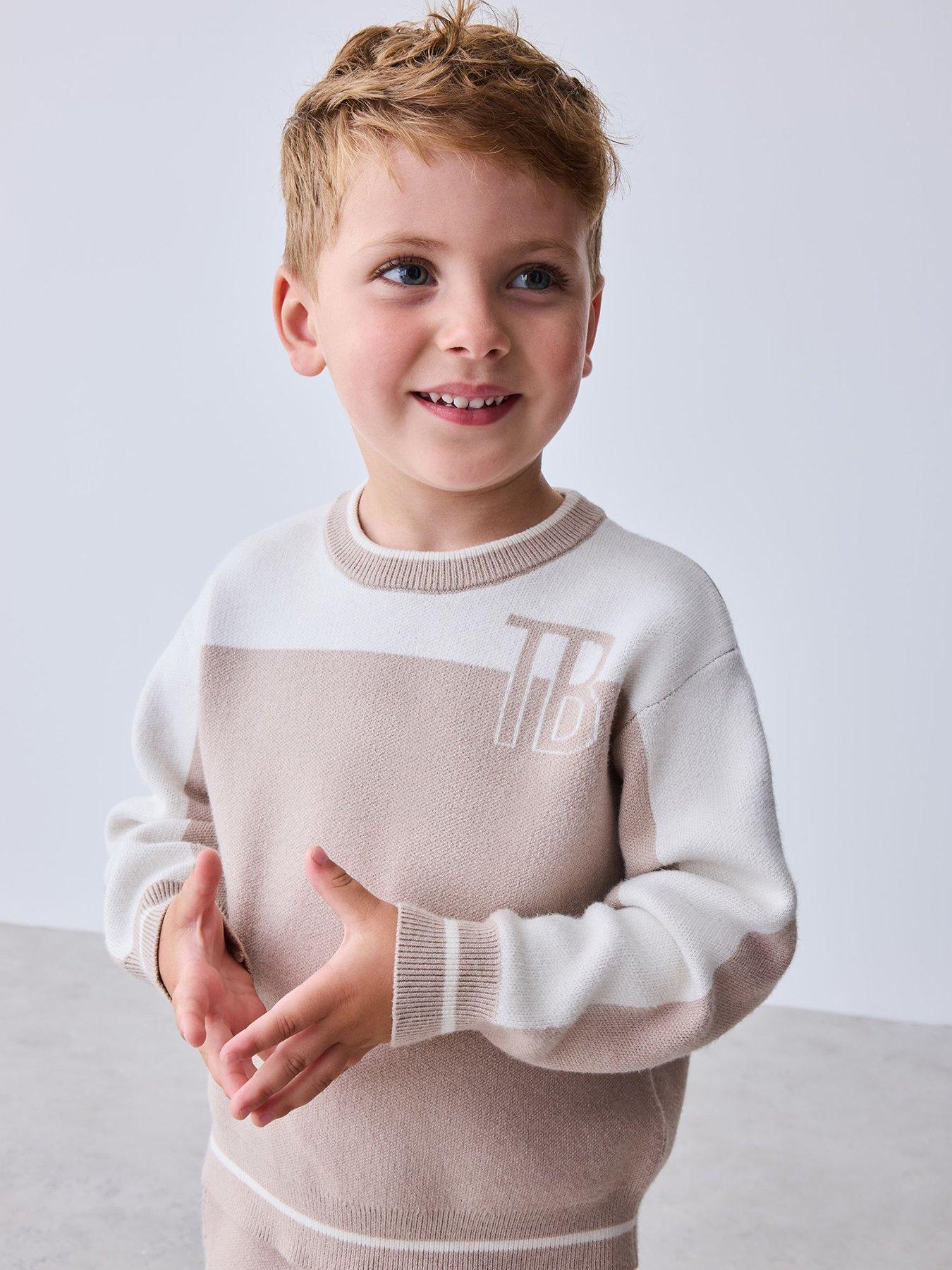Image 3 of 7 of Ted Baker Boys Colourblock Knitted Sweat Top &amp; Joggers Set - Beige