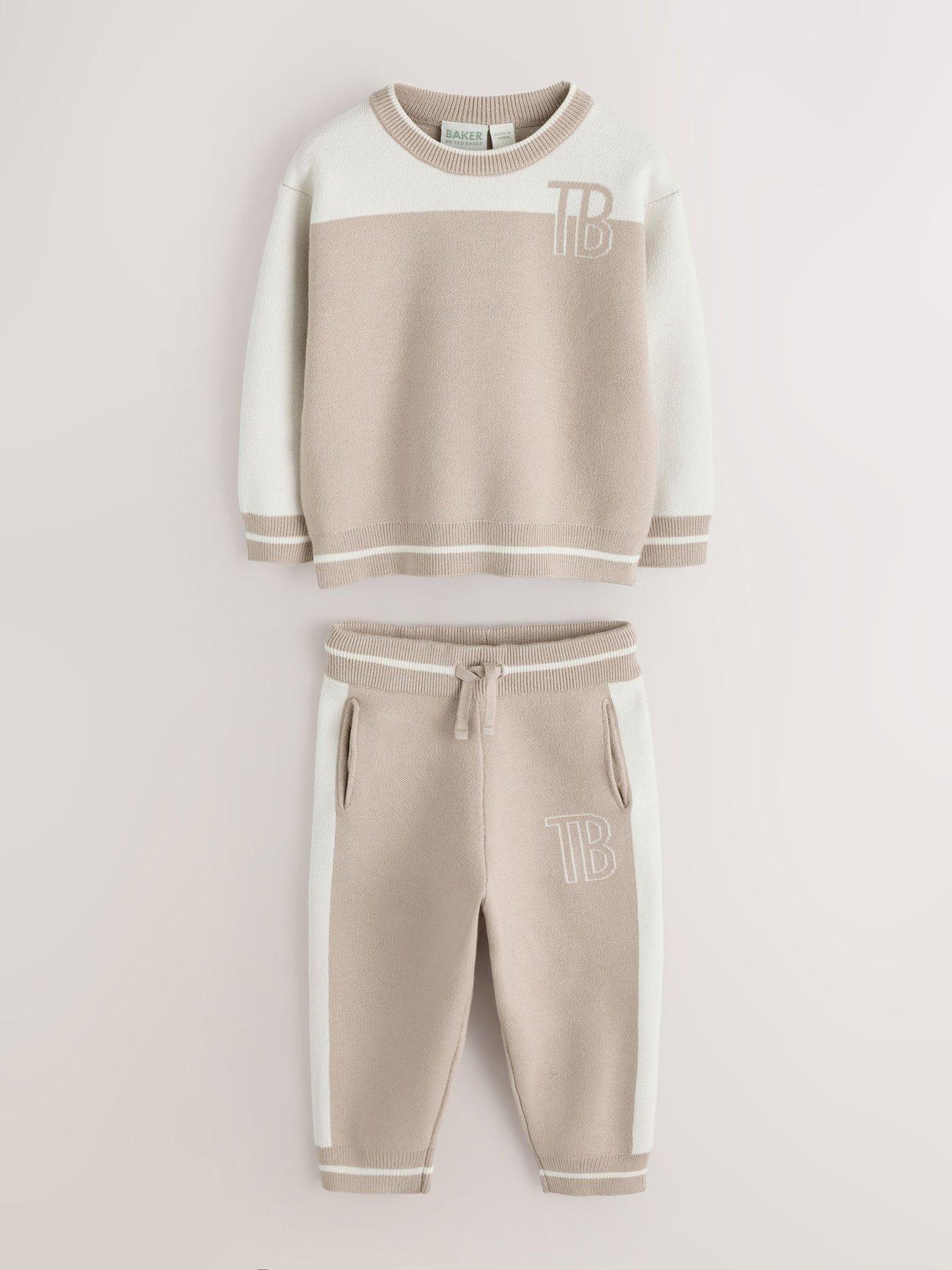 Image 5 of 7 of Ted Baker Boys Colourblock Knitted Sweat Top &amp; Joggers Set - Beige