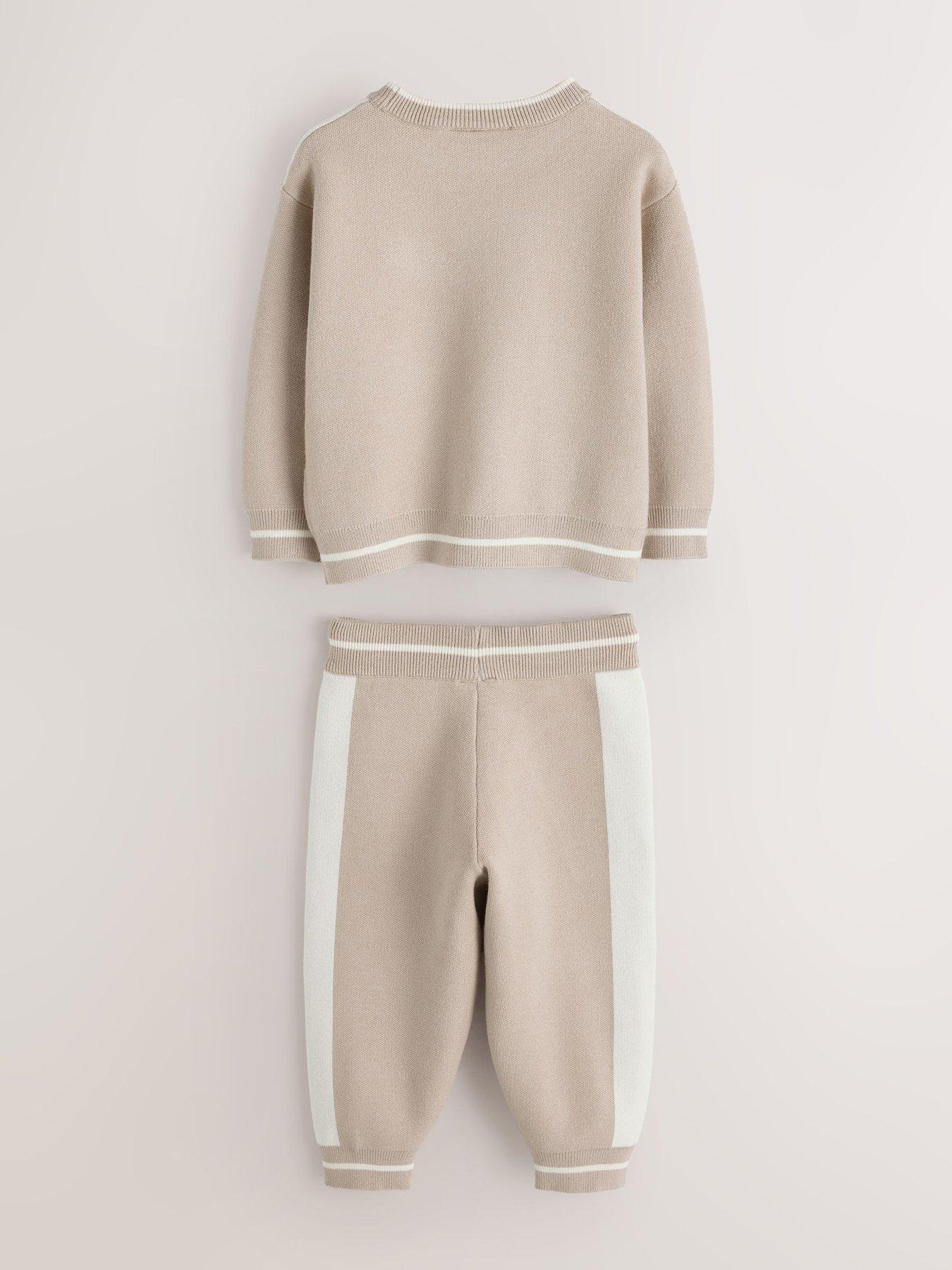 Image 6 of 7 of Ted Baker Boys Colourblock Knitted Sweat Top &amp; Joggers Set - Beige