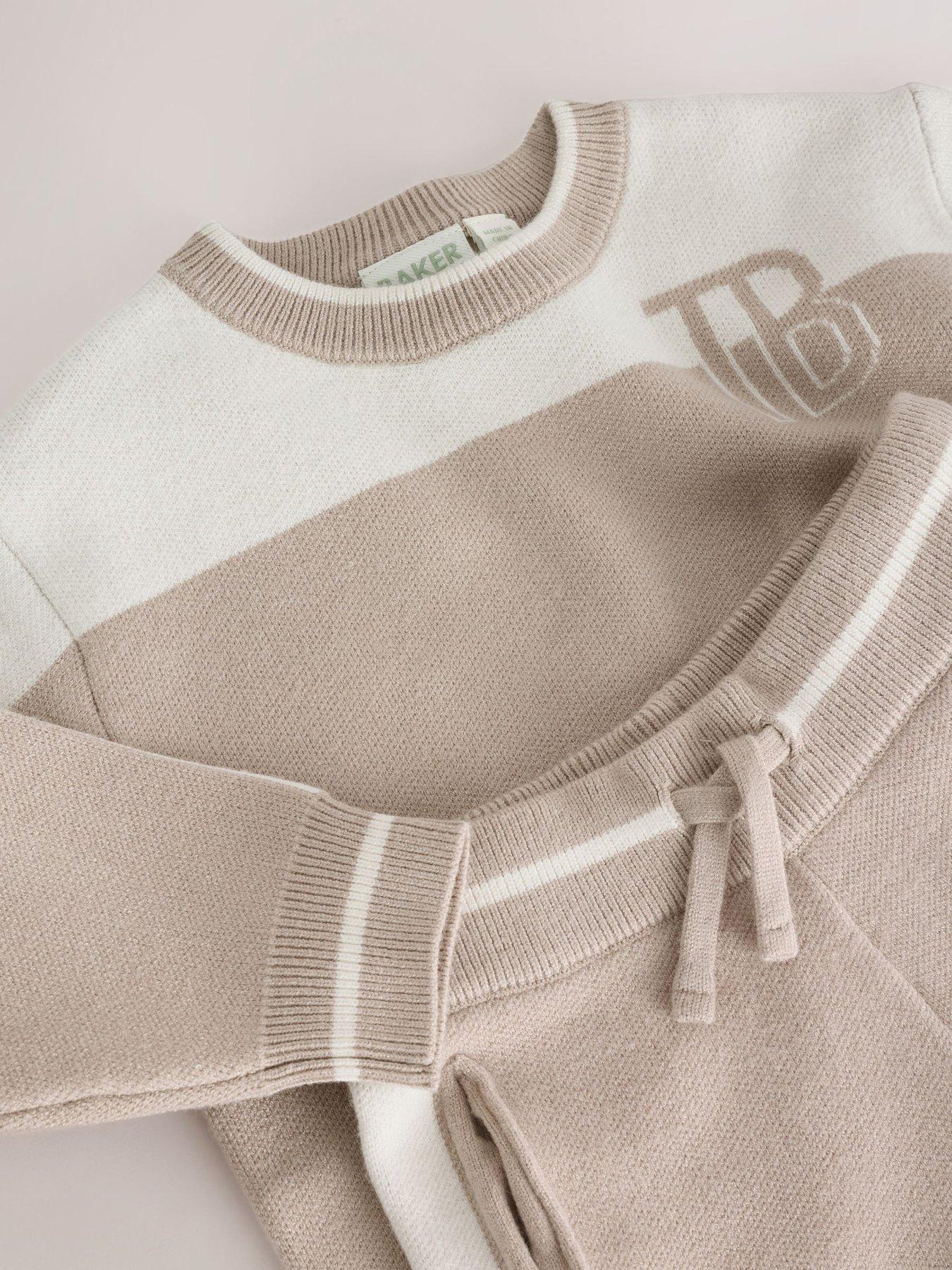 Image 7 of 7 of Ted Baker Boys Colourblock Knitted Sweat Top &amp; Joggers Set - Beige