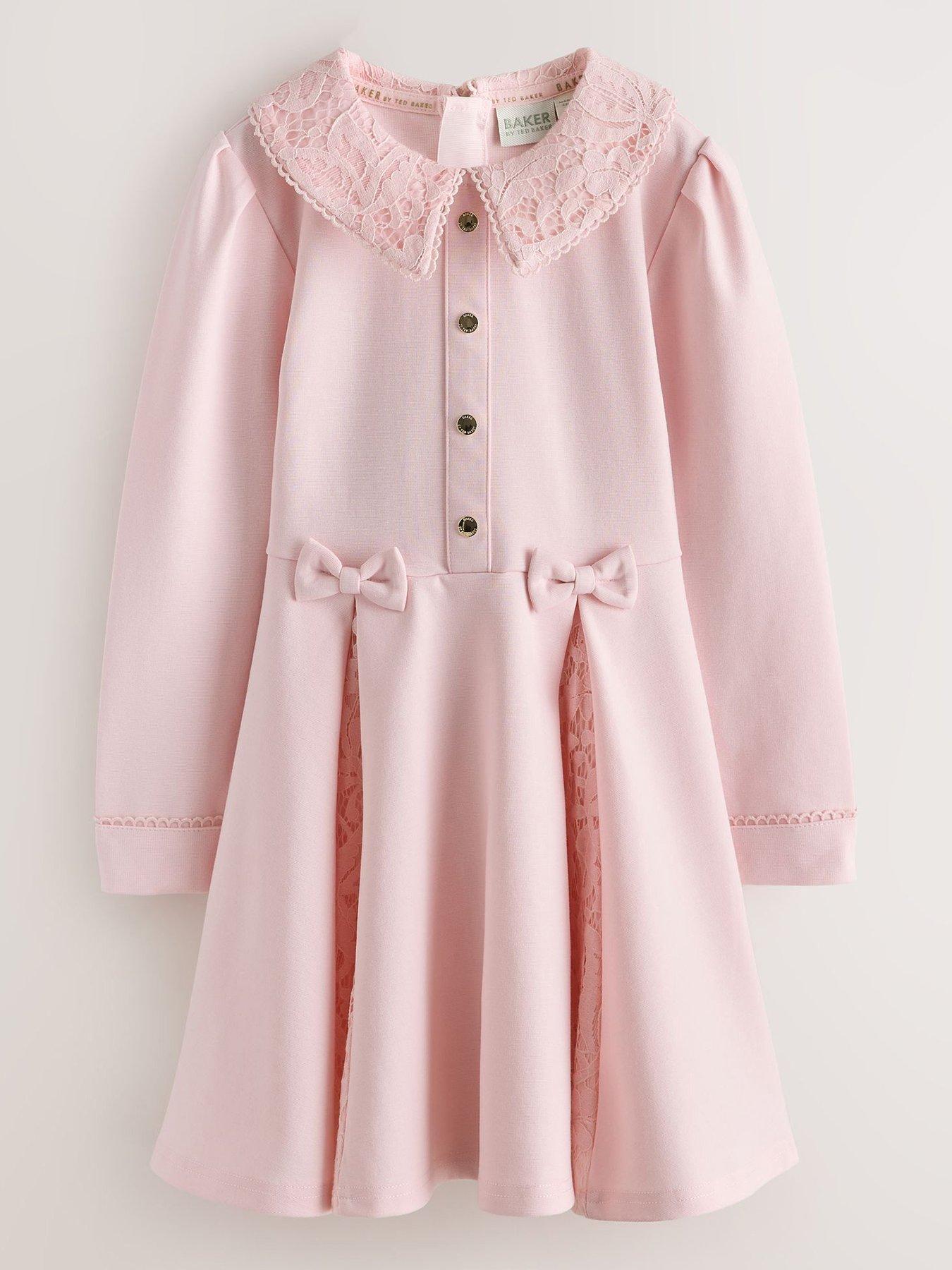 Image 2 of 7 of Ted Baker Girls Lace Collar Pleated Ponte Dress - Pink