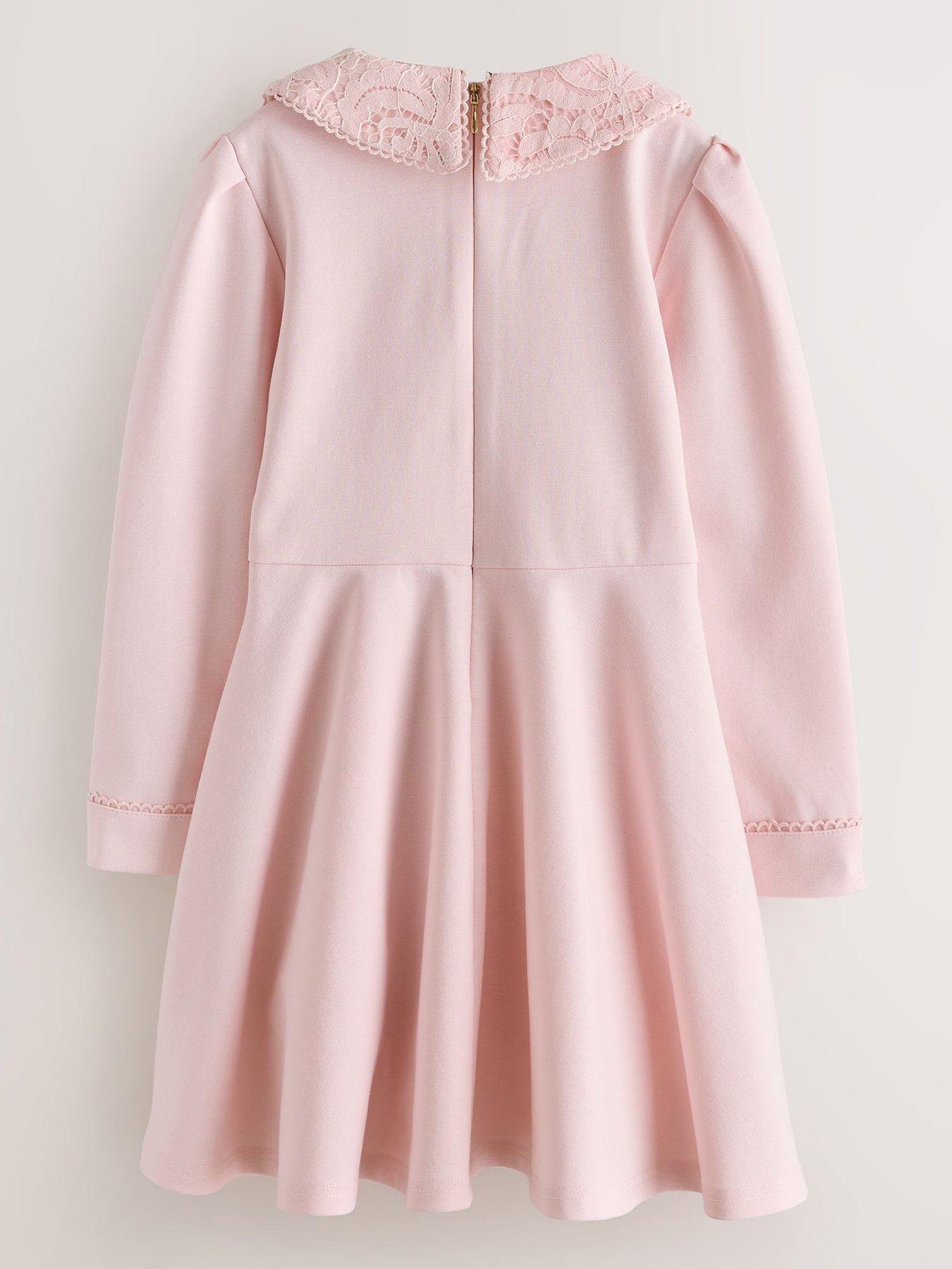Image 3 of 7 of Ted Baker Girls Lace Collar Pleated Ponte Dress - Pink