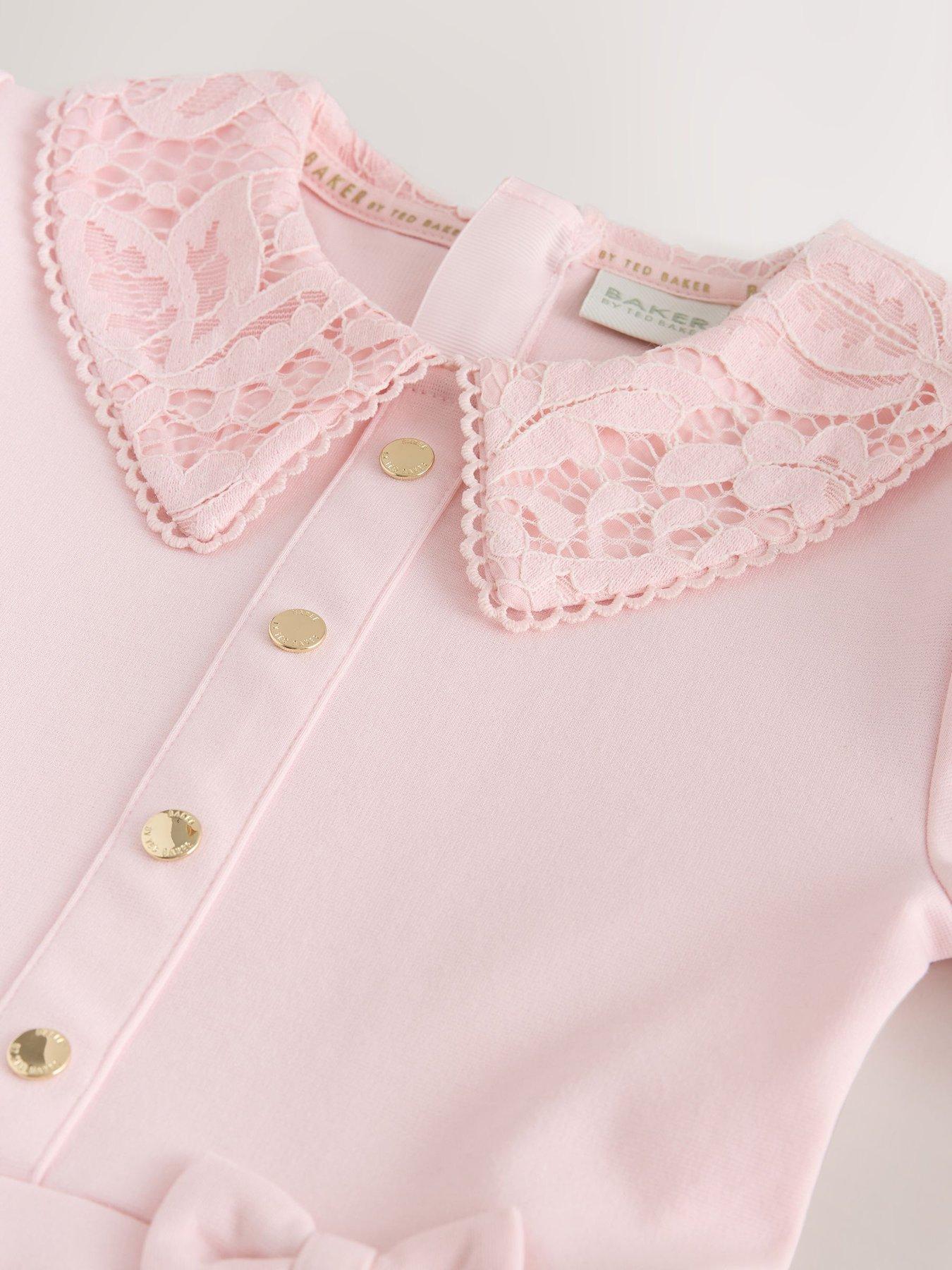 Image 4 of 7 of Ted Baker Girls Lace Collar Pleated Ponte Dress - Pink