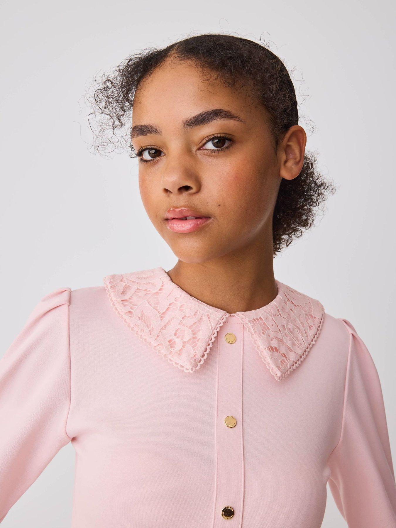 Image 6 of 7 of Ted Baker Girls Lace Collar Pleated Ponte Dress - Pink