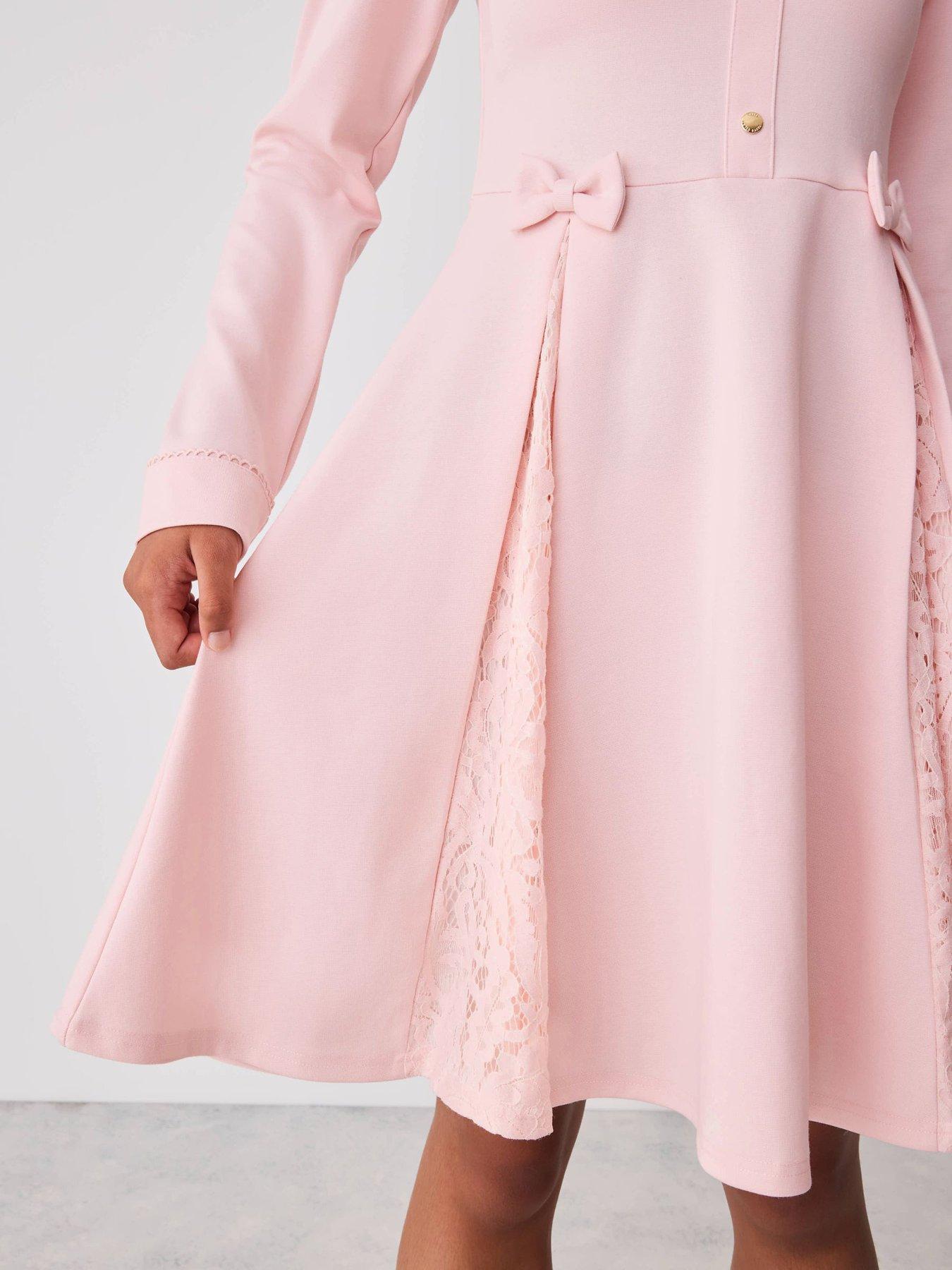 Image 7 of 7 of Ted Baker Girls Lace Collar Pleated Ponte Dress - Pink