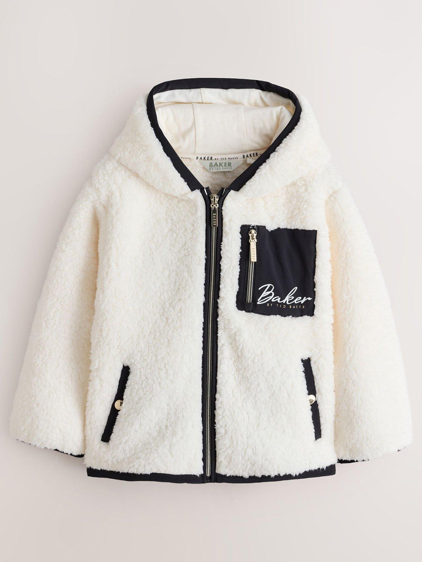 Image 2 of 7 of Ted Baker Girls Oversized Borg Fleece Hooded Jacket - Off White