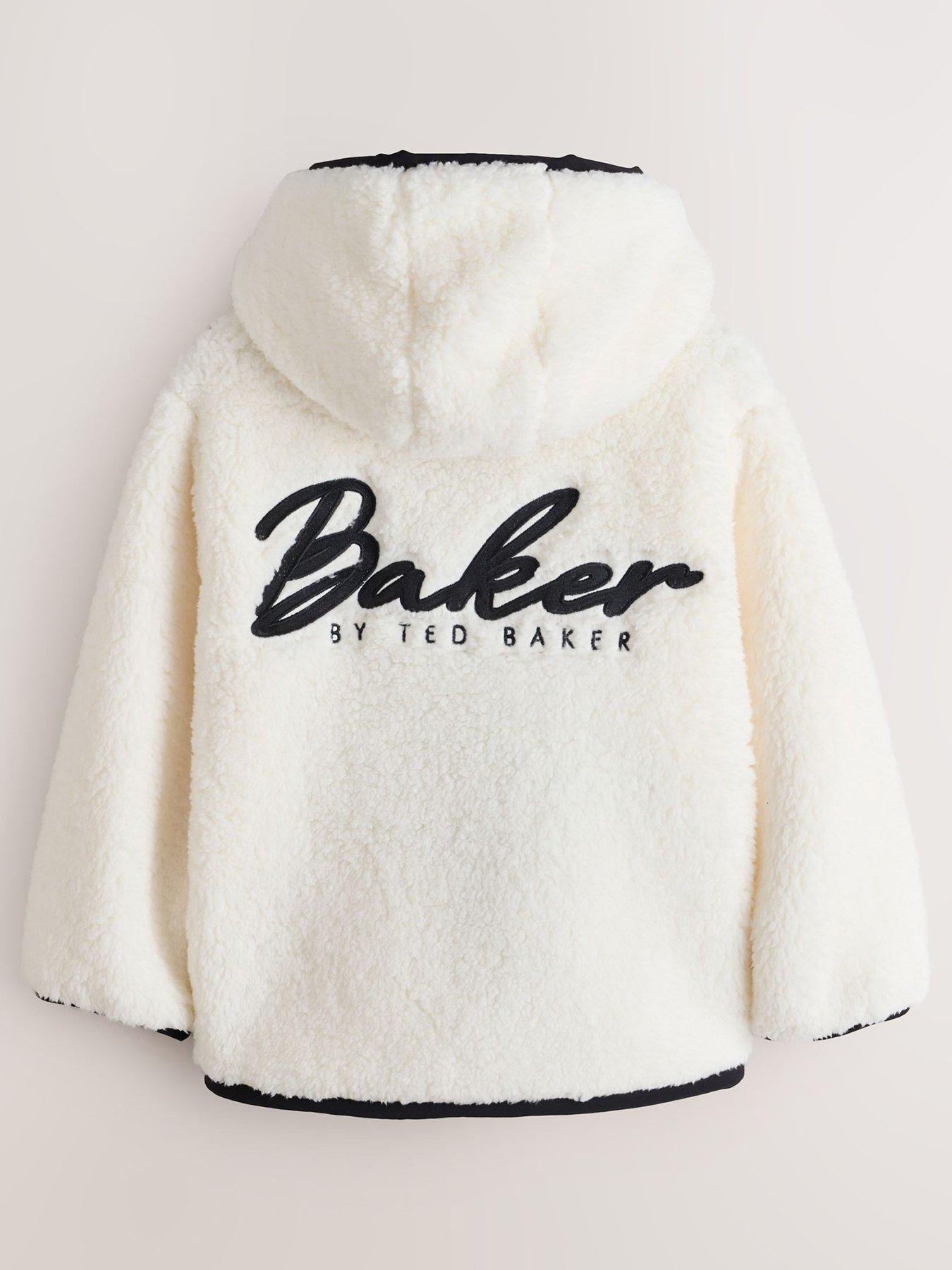 Image 3 of 7 of Ted Baker Girls Oversized Borg Fleece Hooded Jacket - Off White
