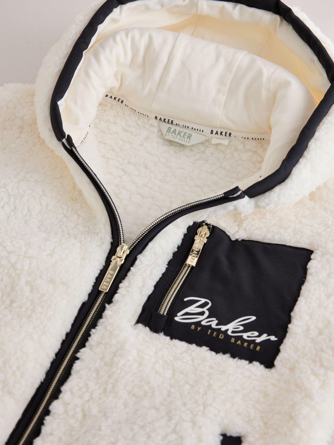 Image 4 of 7 of Ted Baker Girls Oversized Borg Fleece Hooded Jacket - Off White