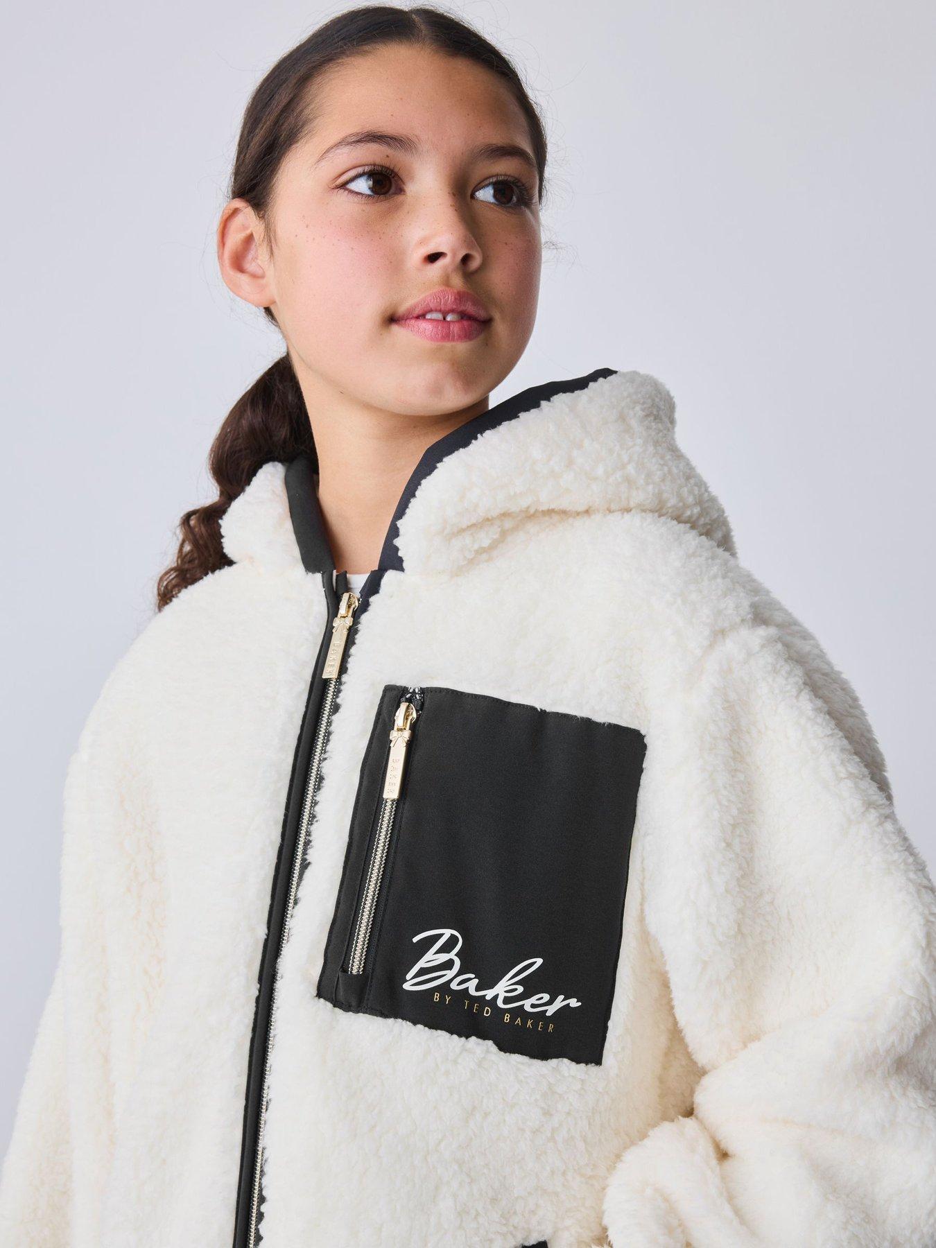 Image 6 of 7 of Ted Baker Girls Oversized Borg Fleece Hooded Jacket - Off White