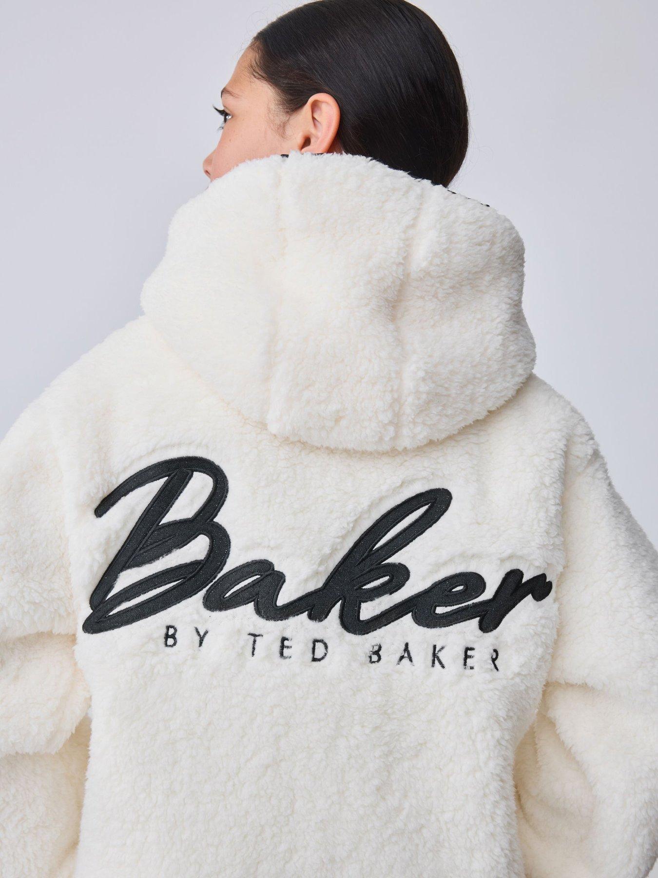 Image 7 of 7 of Ted Baker Girls Oversized Borg Fleece Hooded Jacket - Off White