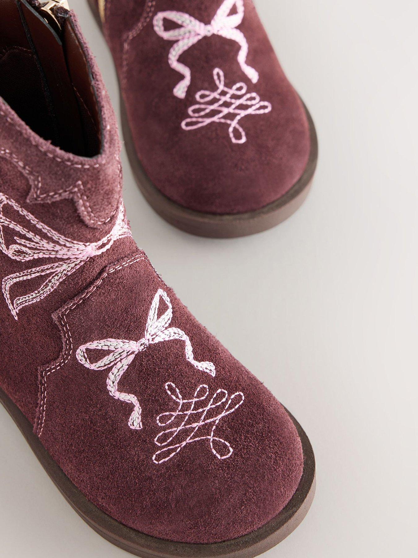Image 4 of 7 of Baker by Ted Baker Girls Suede-Look Bow Embroidered Western Boots - Burgundy
