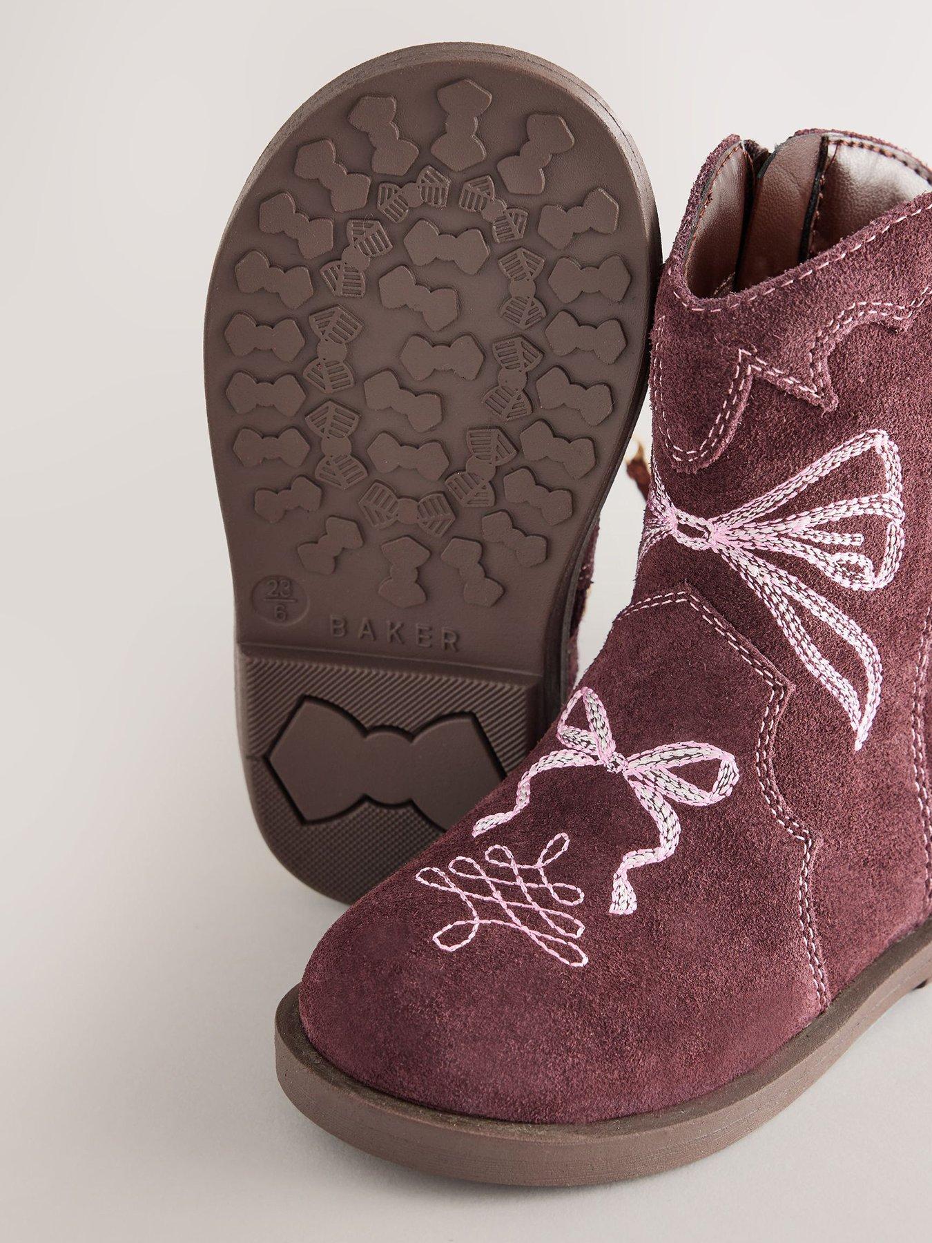 Image 5 of 7 of Baker by Ted Baker Girls Suede-Look Bow Embroidered Western Boots - Burgundy